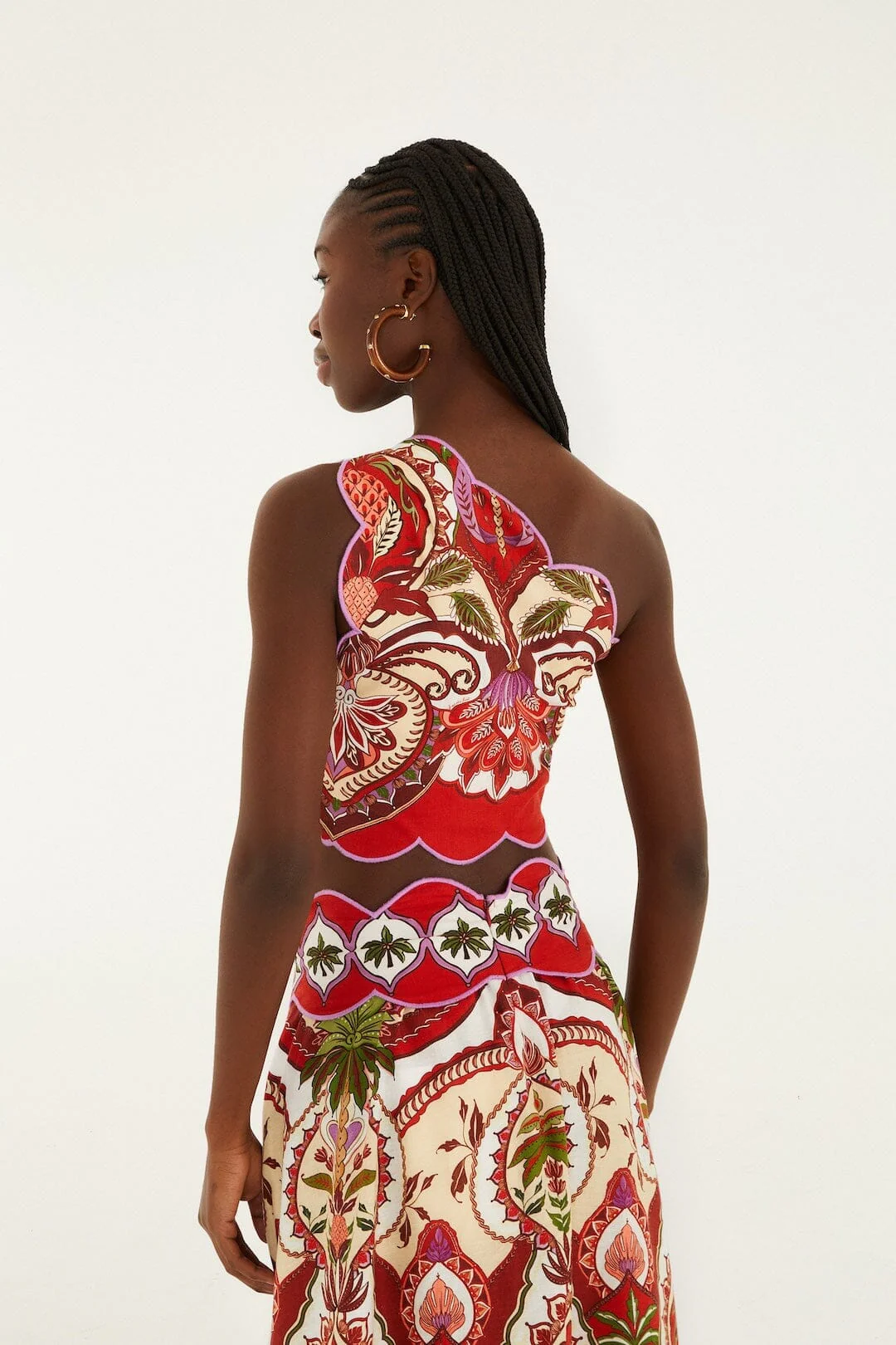 Red Odara Scallops Lenzing™ Ecovero™ Euroflax™ One-Shoulder Top - Image 3