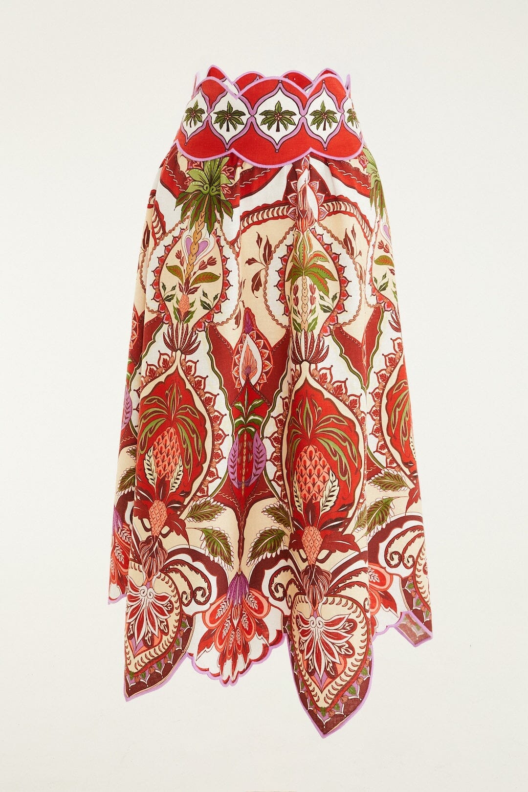 Red Odara Scallops Lenzing™ Ecovero™ Euroflax™ Midi Skirt - Image 5