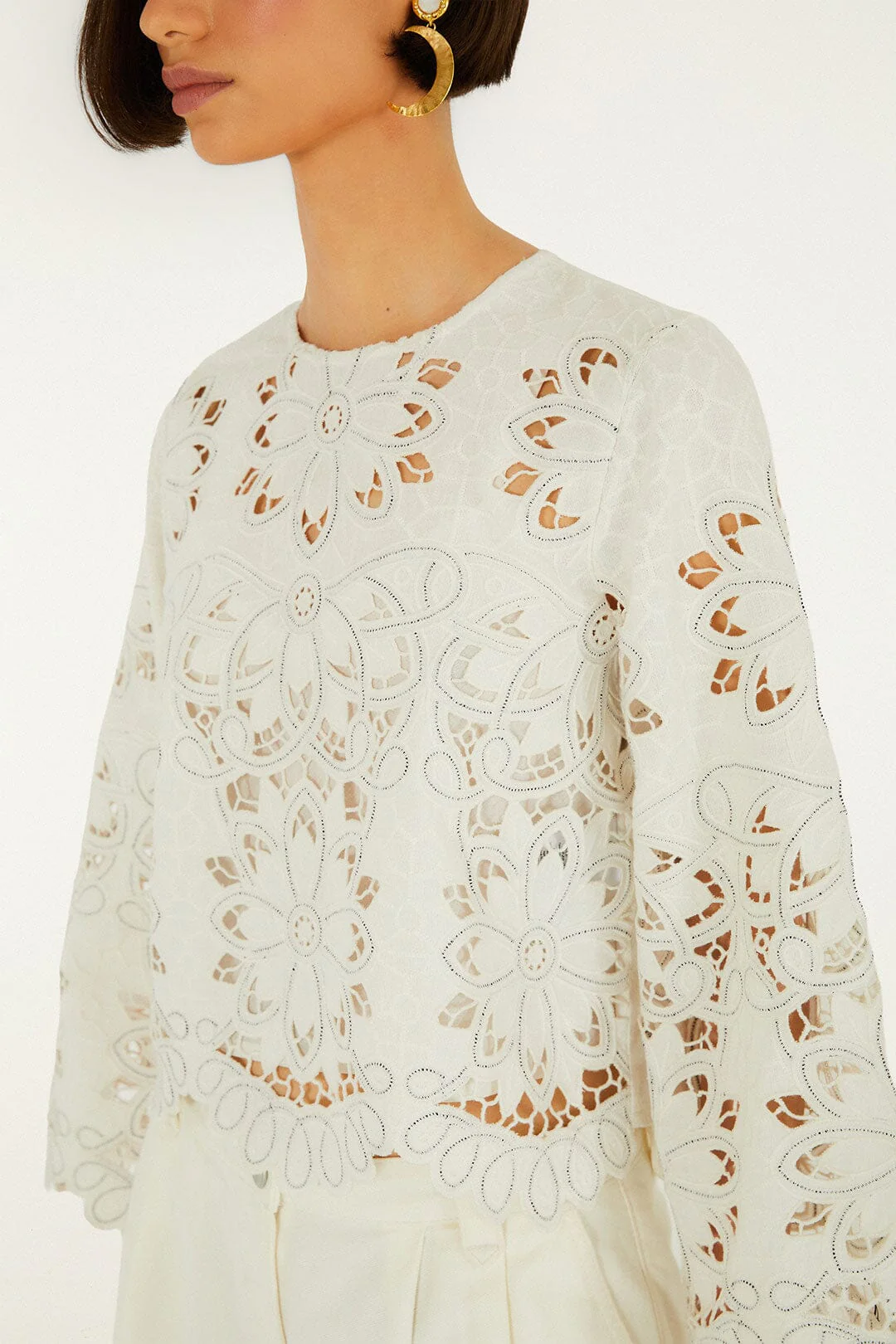 Off-White Flowers Richelieu Long Sleeve Blouse - Image 2