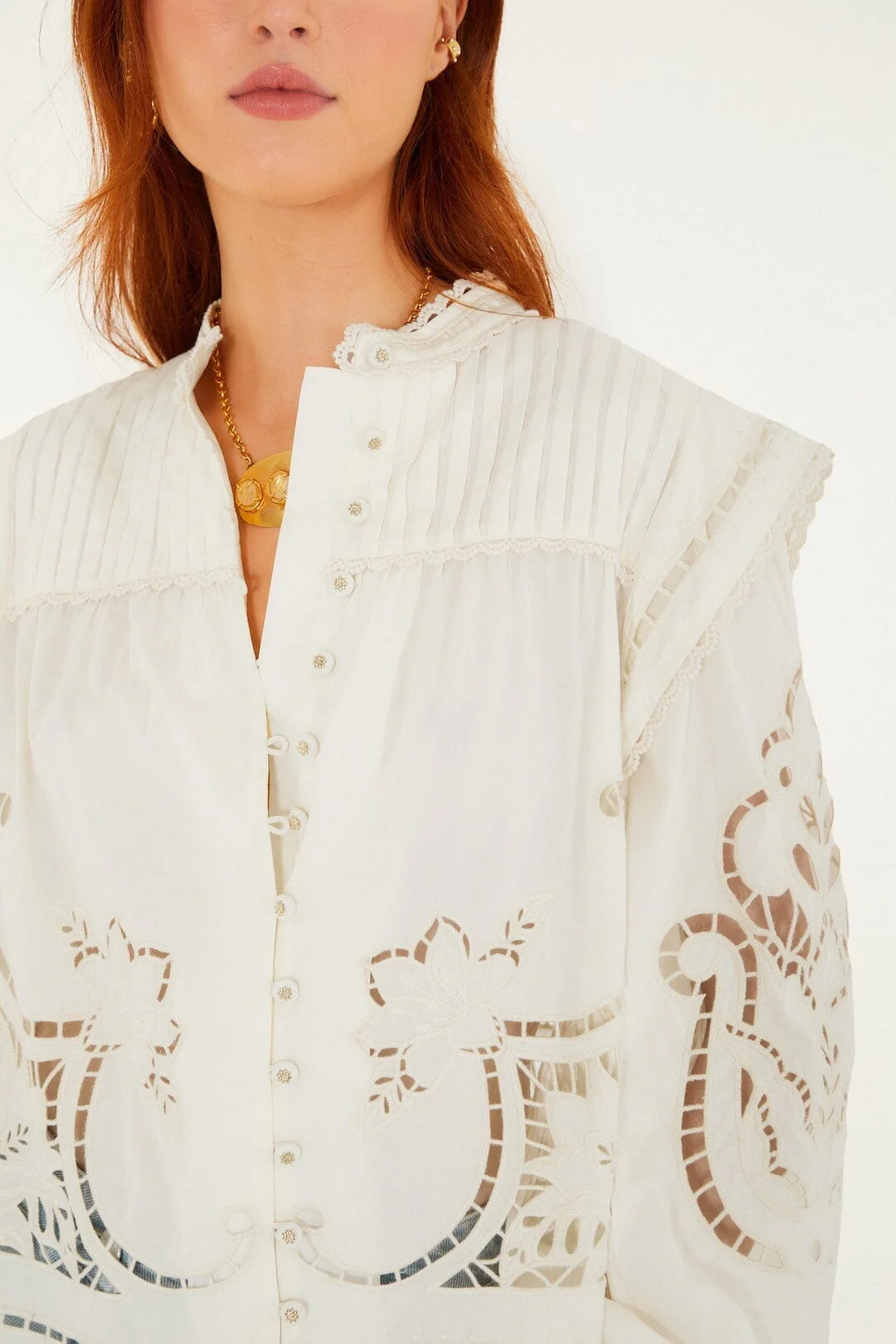 Off-White Richelieu Puff Sleeve Organic Cotton Blouse - Image 2
