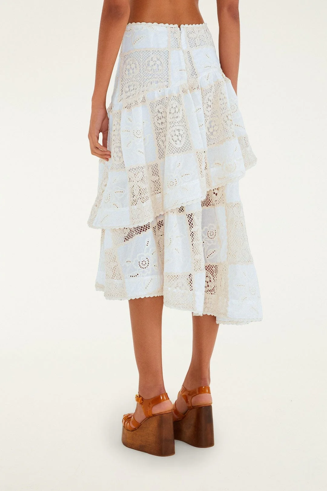 Off-White Scarf Eyelet Layered Maxi Skirt - Image 3