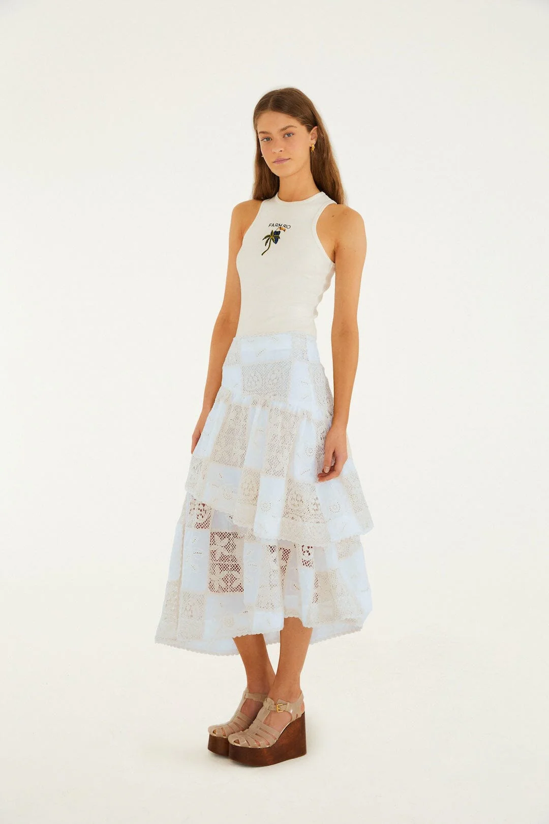 Off-White Scarf Eyelet Layered Maxi Skirt - Image 4