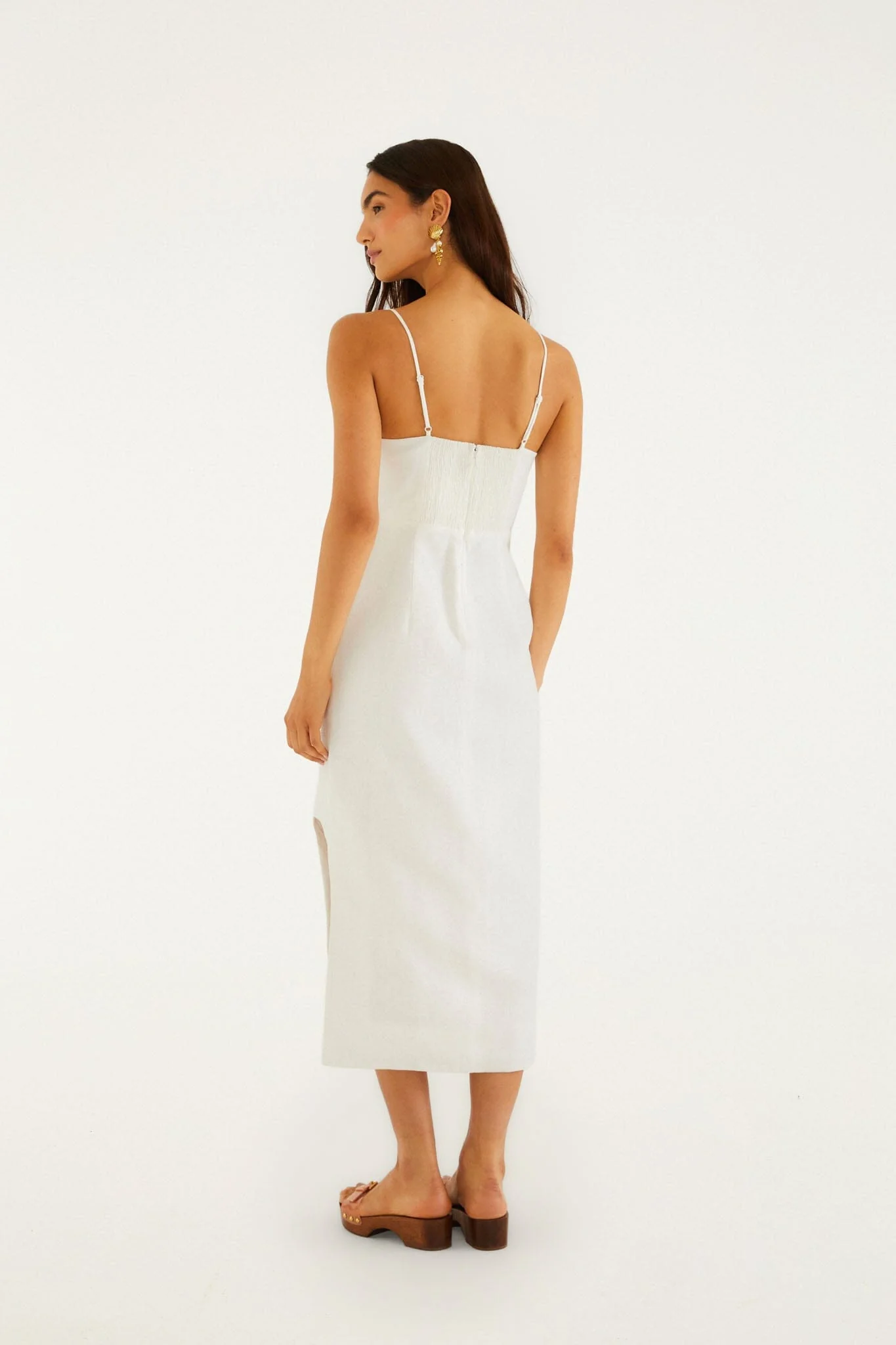 Off-White Shell Bodice Pearl Midi Dress - Image 3