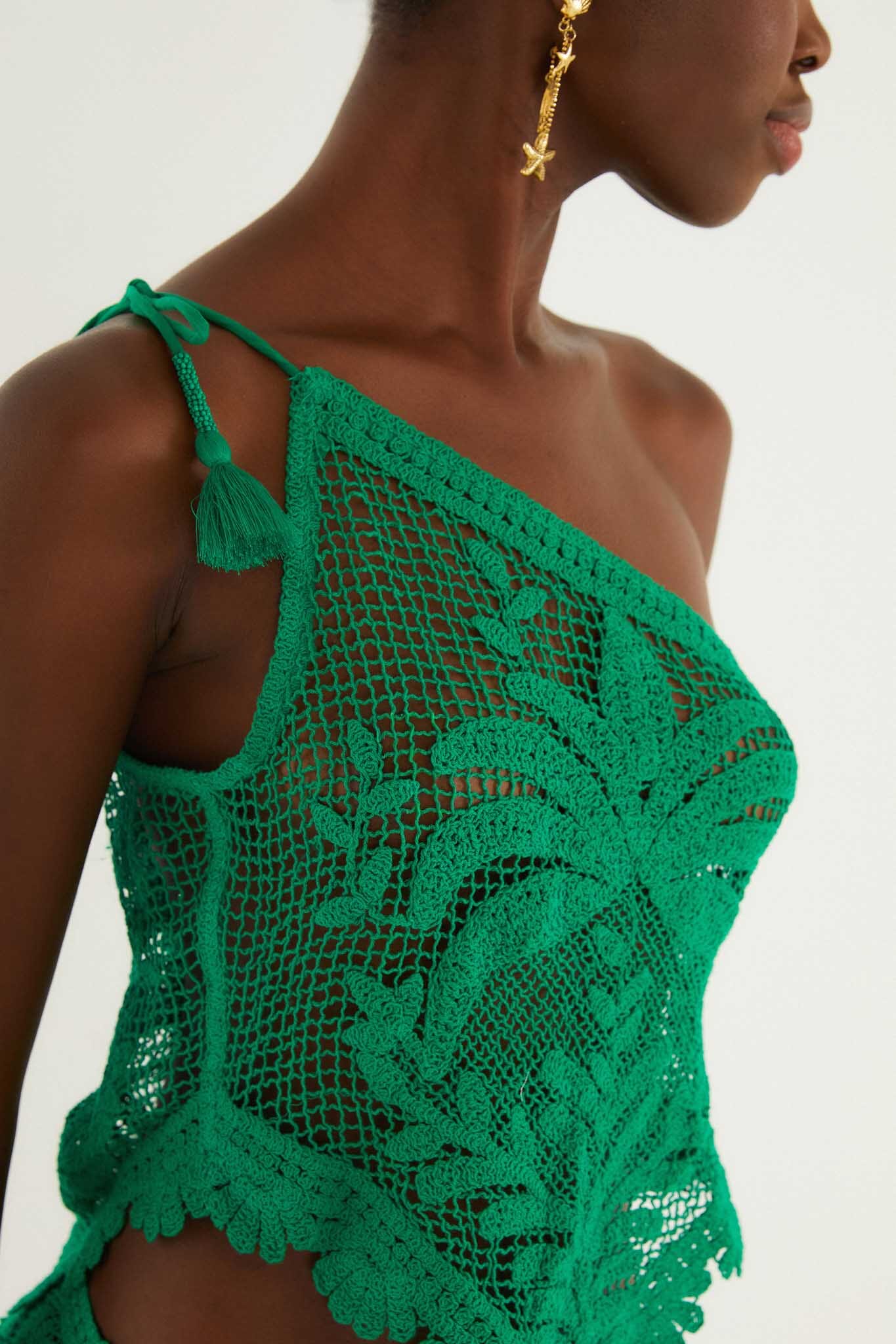 Green One-Shoulder Sheer Blouse - Image 2