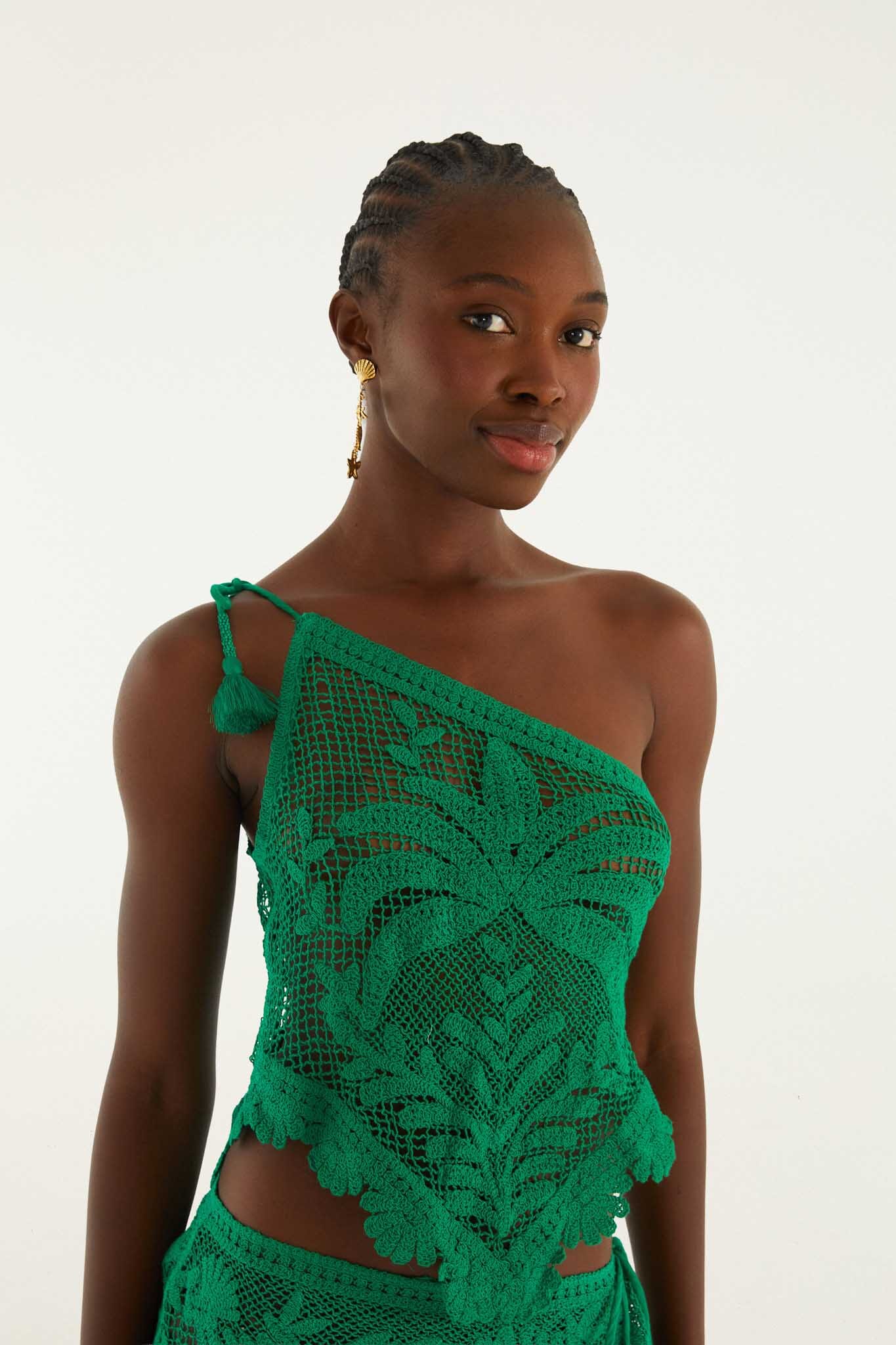 Green One-Shoulder Sheer Blouse - Image 5