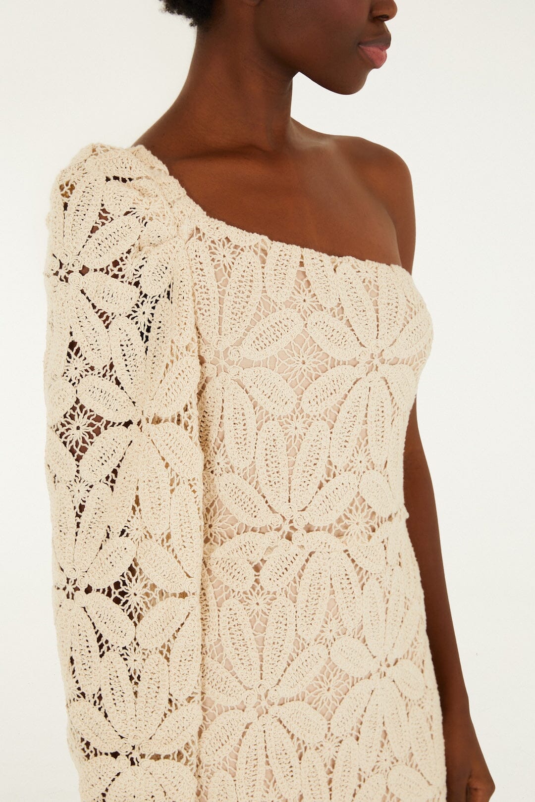 Off-White One-Shoulder Crochet Flower Maxi Dress - Image 2