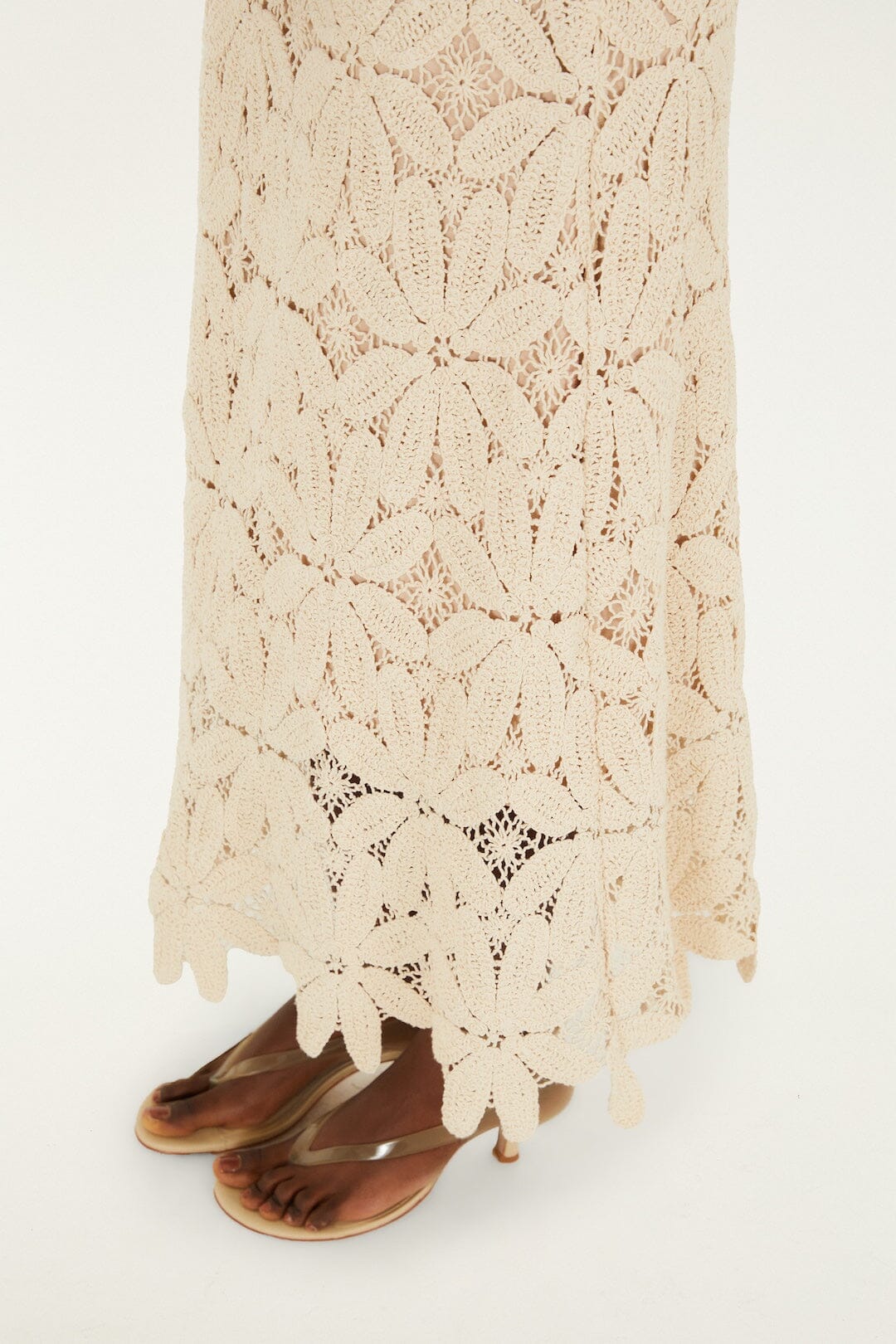 Off-White One-Shoulder Crochet Flower Maxi Dress - Image 3