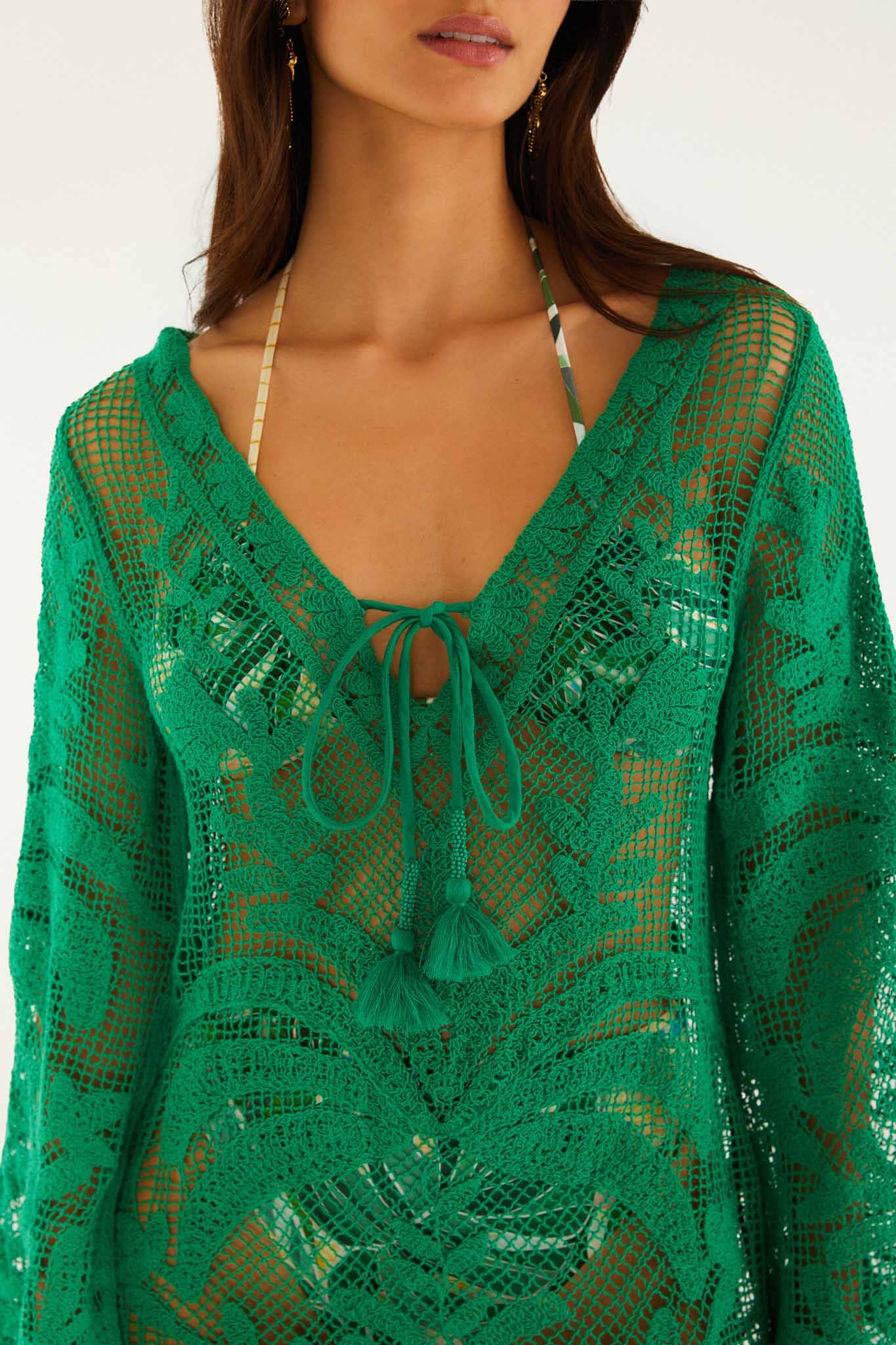 Green Richelieu Open Sheer Back Mini Dress - Image 3