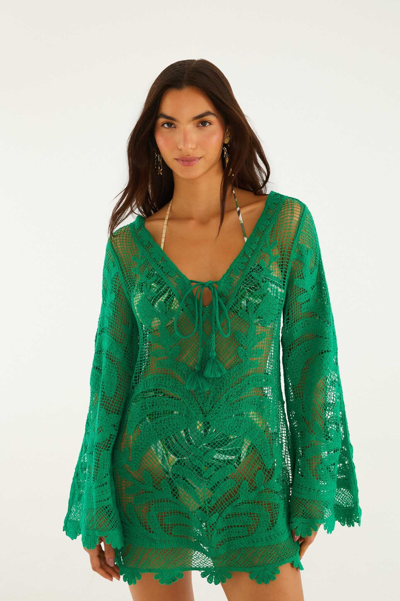 Green Richelieu Open Sheer Back Mini Dress - Image 4