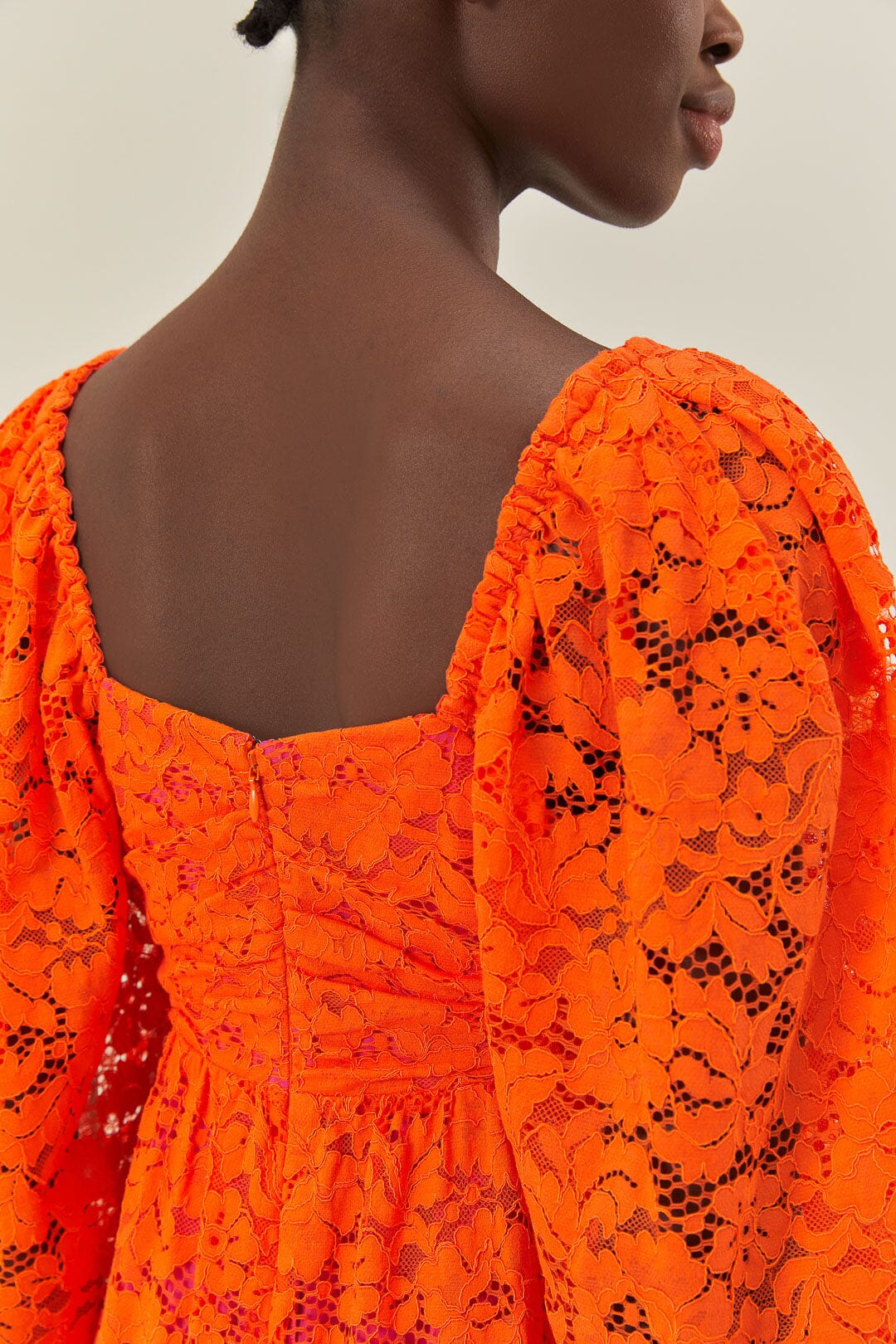 Orange Lace Long Sleeve Midi Dress - Image 5