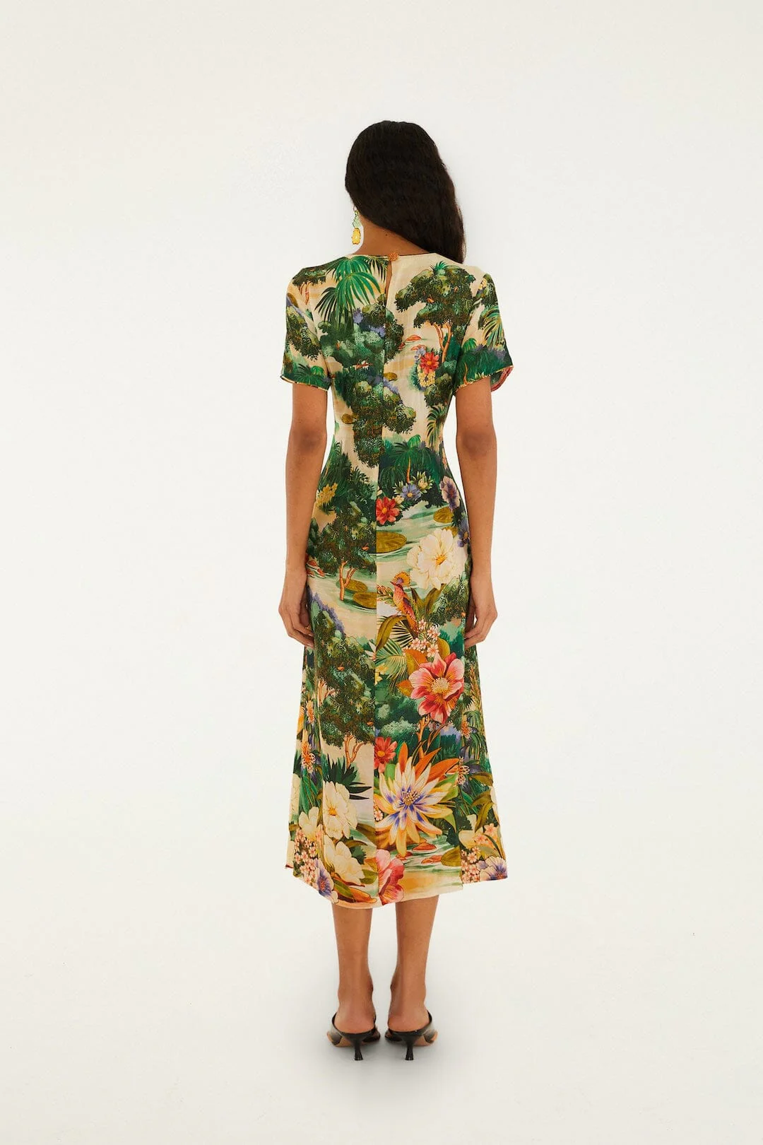 Multicolor Oriental Garden Short Sleeve Maxi Dress - Image 3