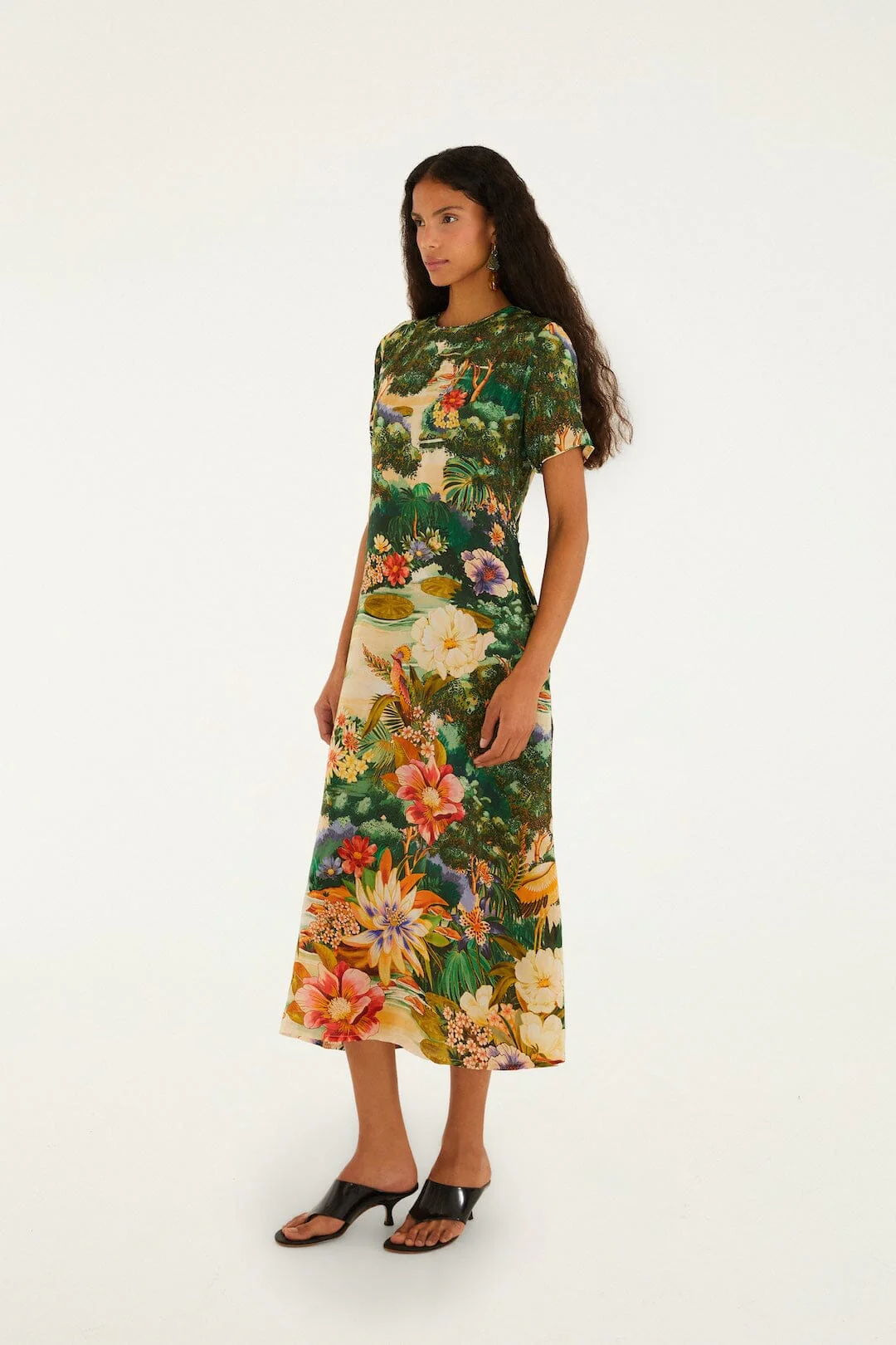 Multicolor Oriental Garden Short Sleeve Maxi Dress - Image 4