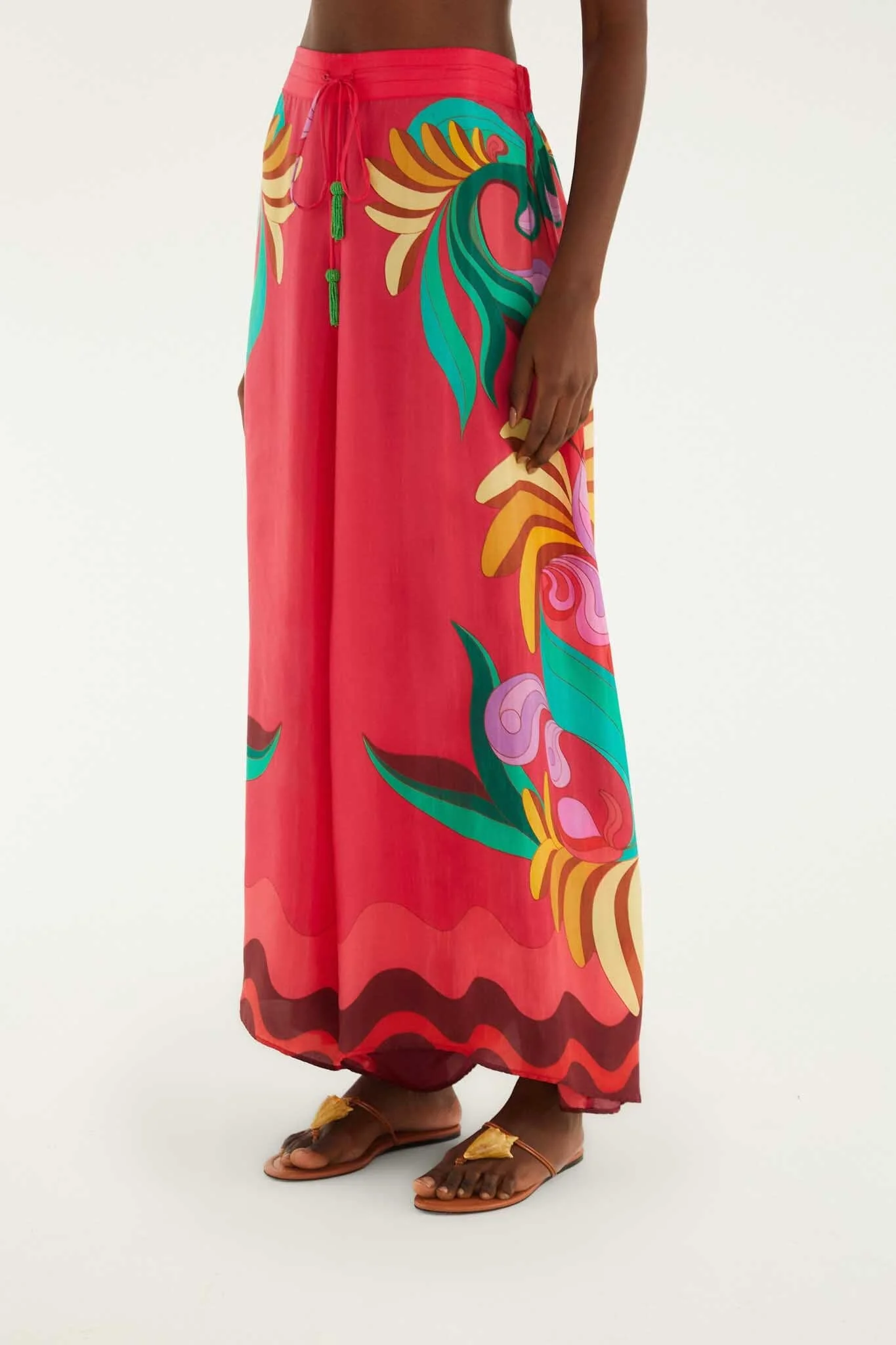 Multicolor Nature Beaded Tasssels Wide-Leg Pants - Image 2