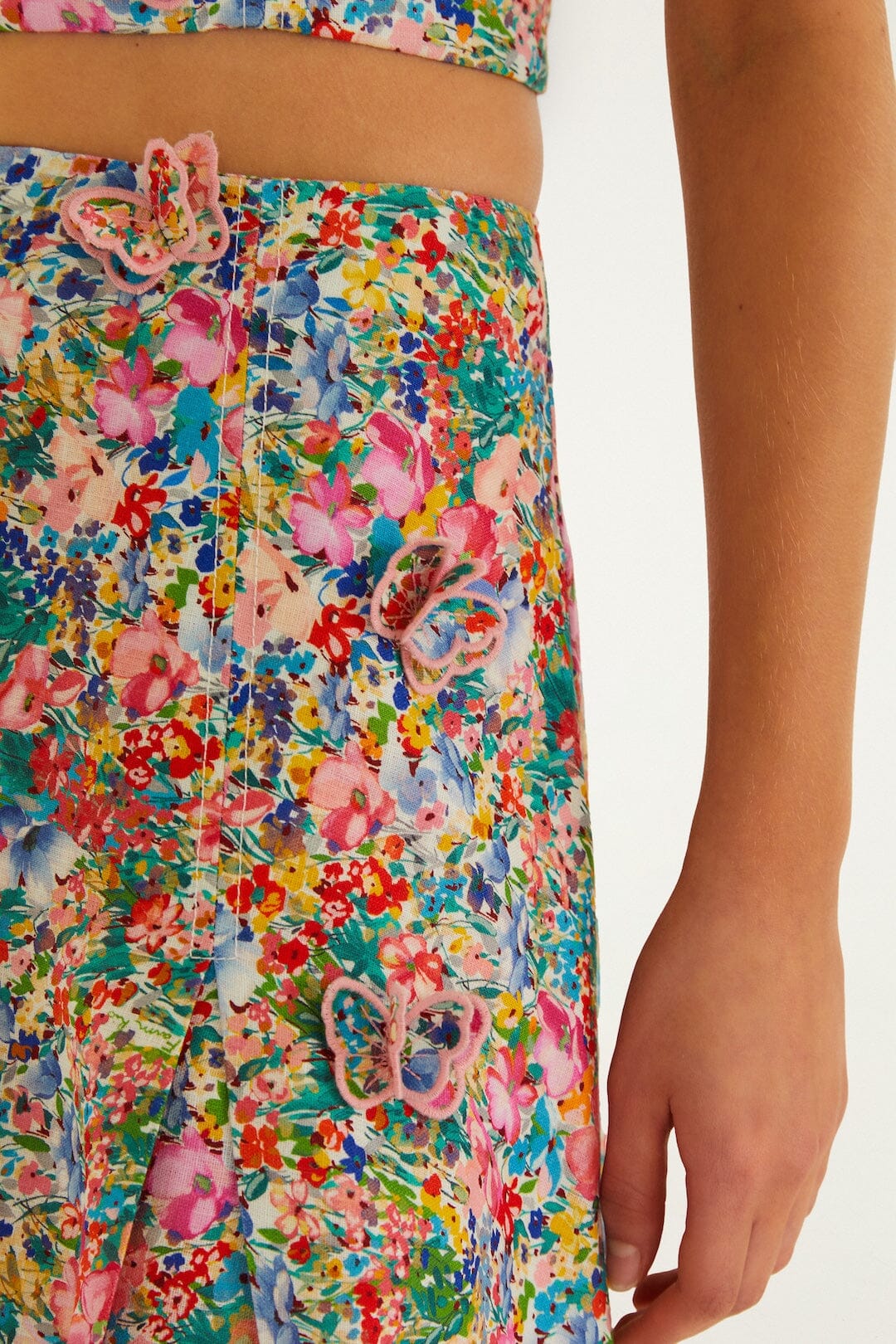 Off-White Peasant Floral Butterflies Euroflax_x0099_ Premium Linen Maxi Skirt - Image 4