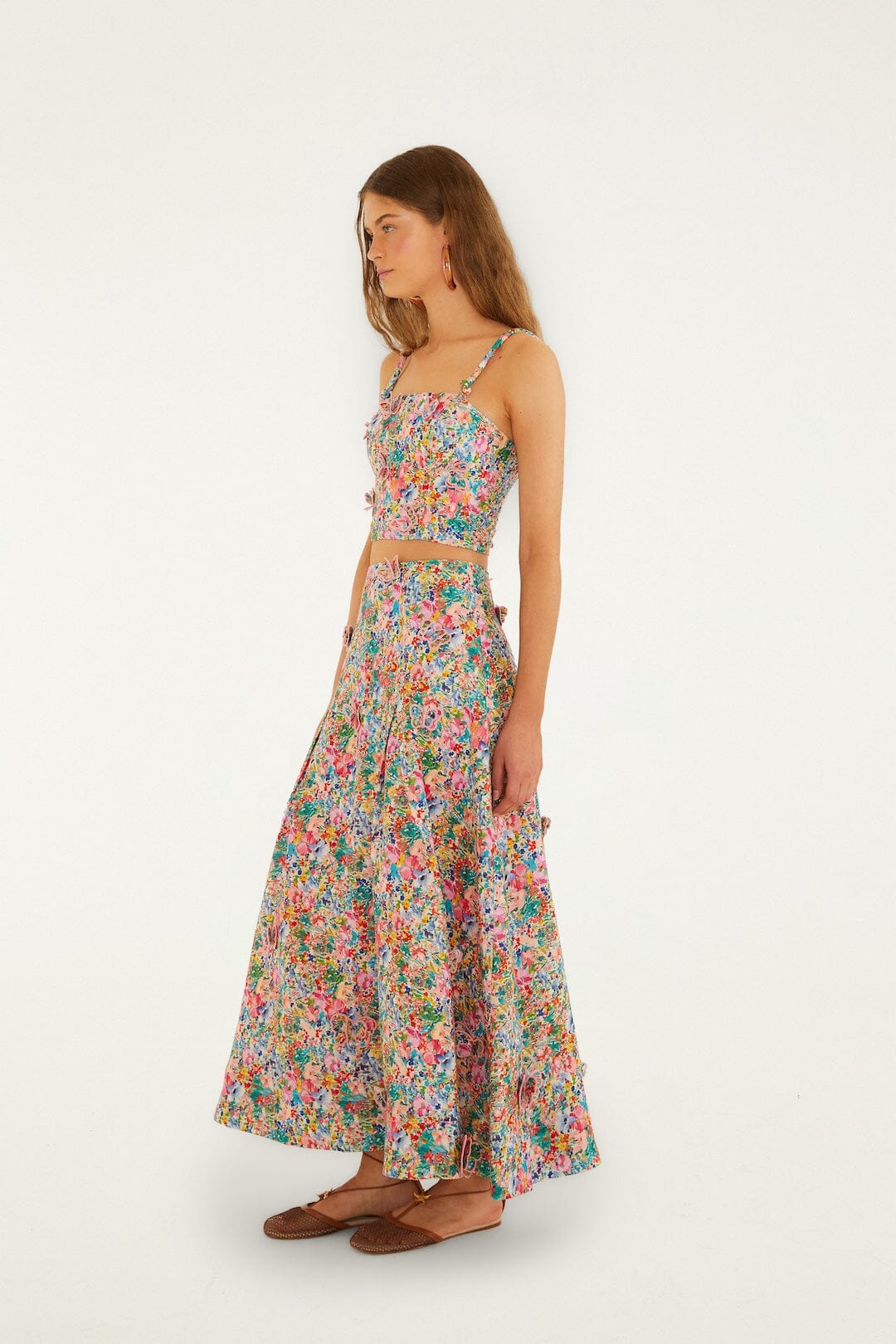 Off-White Peasant Floral Butterflies Euroflax_x0099_ Premium Linen Maxi Skirt - Image 5
