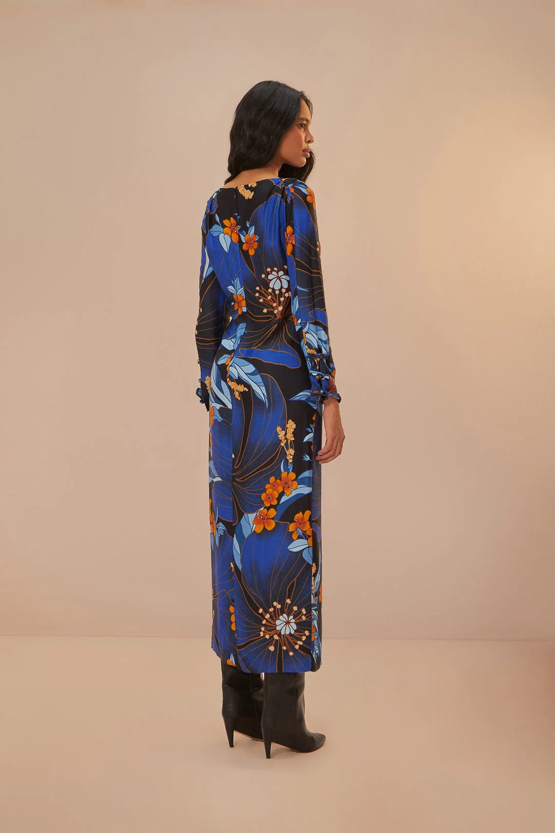 Black Pietra Floral LENZING™ ECOVERO™ Viscose Midi Dress - Image 4