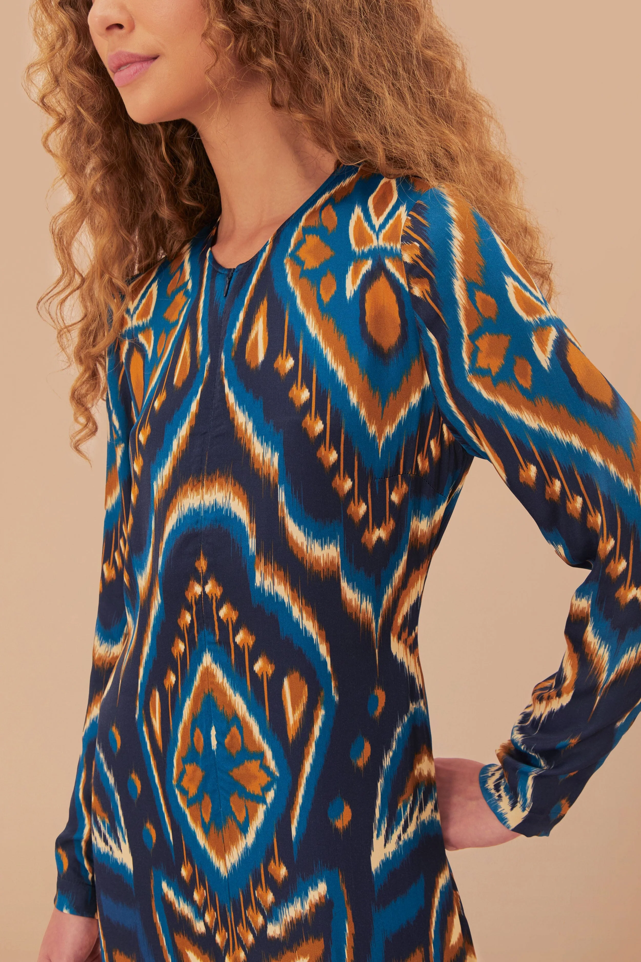 Blue Pineapple Ikat LENZING™ ECOVERO™ Viscose Maxi Dress - Image 3