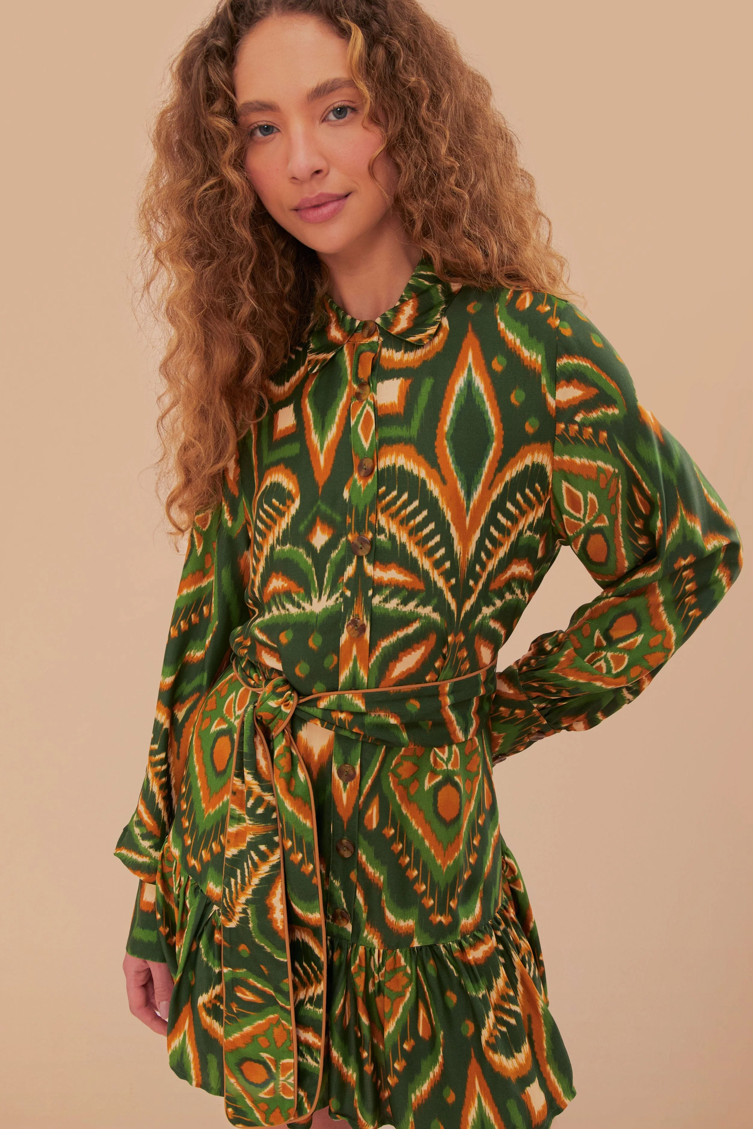 Green Pineapple Ikat LENZING™ ECOVERO™ Viscose Mini Dress - Image 2
