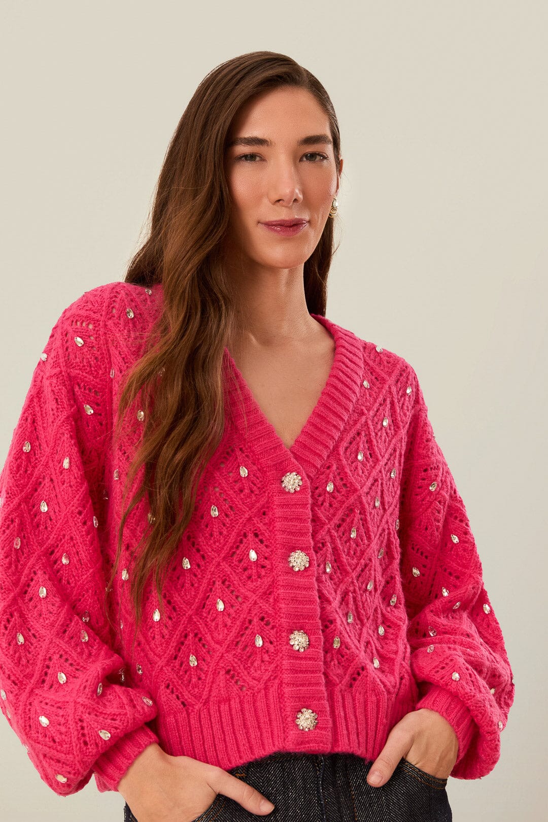 Pink Lace Knit Sweater - Image 2
