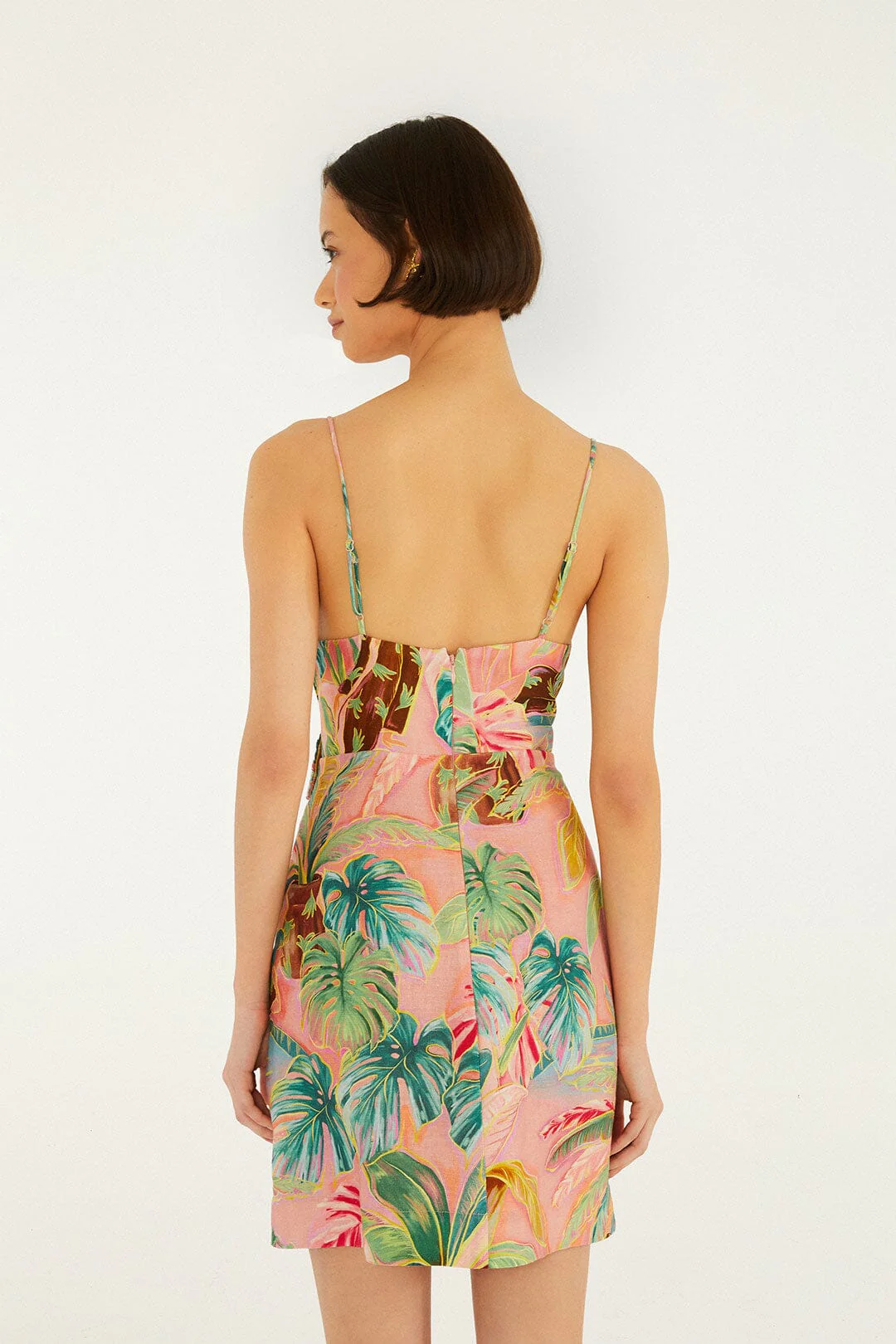 Soft Pink Pool Time 3d Flowers Euroflax™ Premium Linen Mini Dress - Image 3