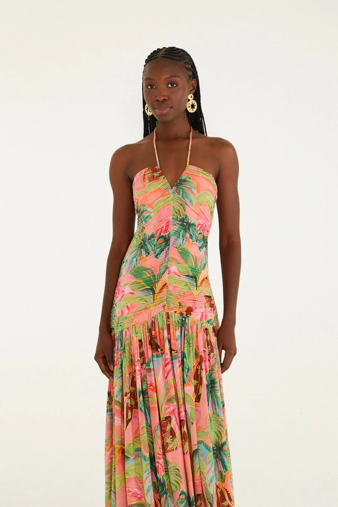 Soft Pink Pool Time Ruched Sleeveless Midi Dress - Image 4