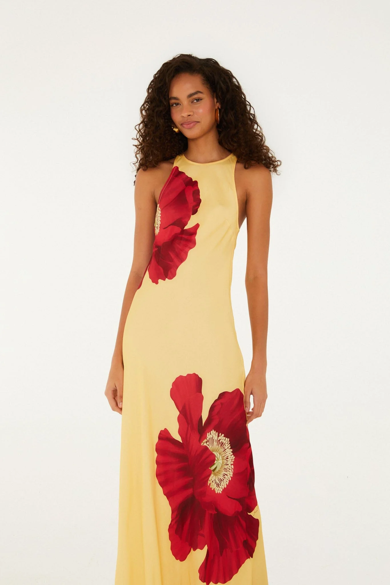 Light Yellow Poppy Flowers Sleeveless Lenzing™ Ecovero™ Viscose Maxi Dress - Image 3