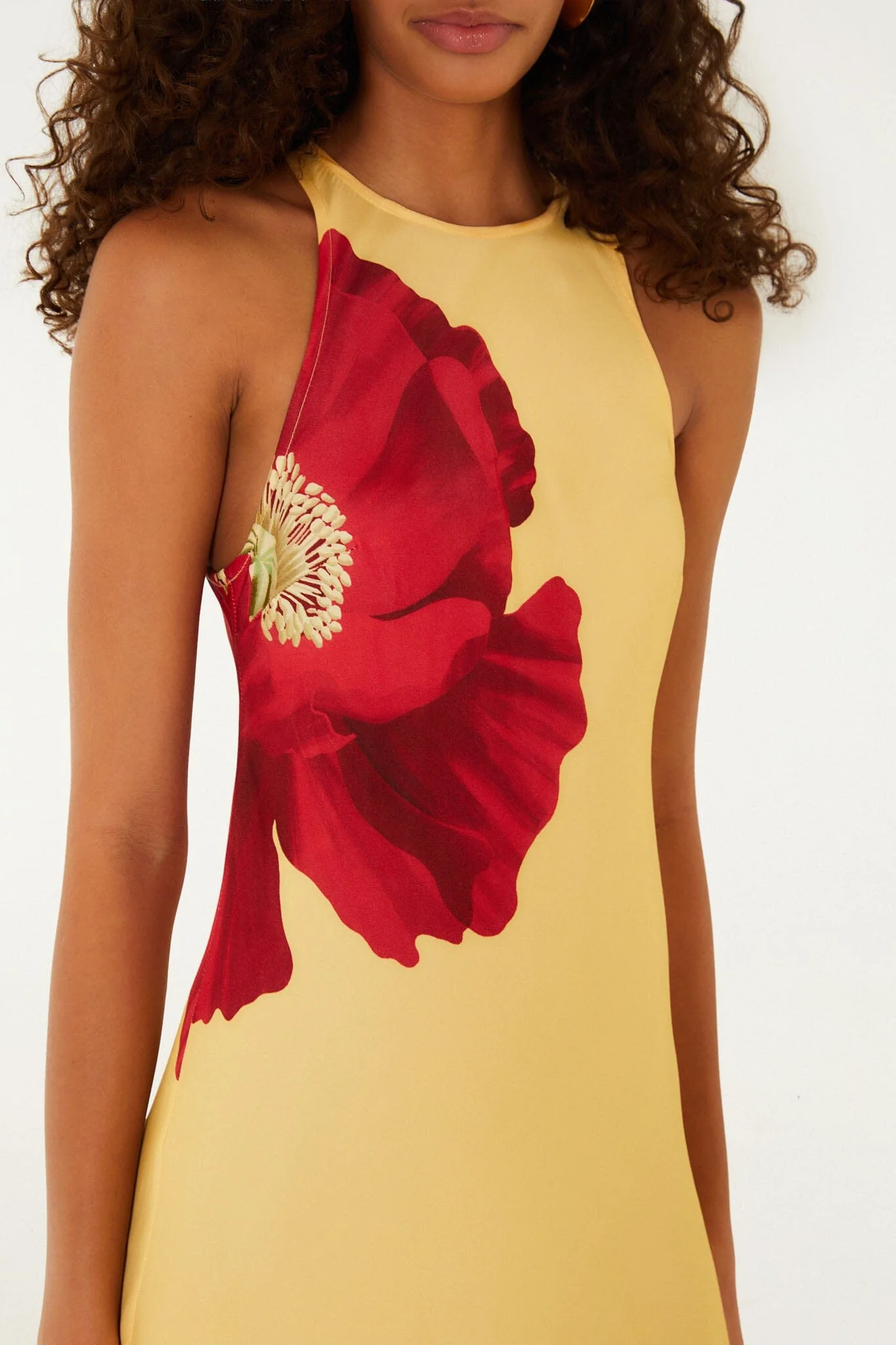 Light Yellow Poppy Flowers Sleeveless Lenzing™ Ecovero™ Viscose Maxi Dress - Image 4