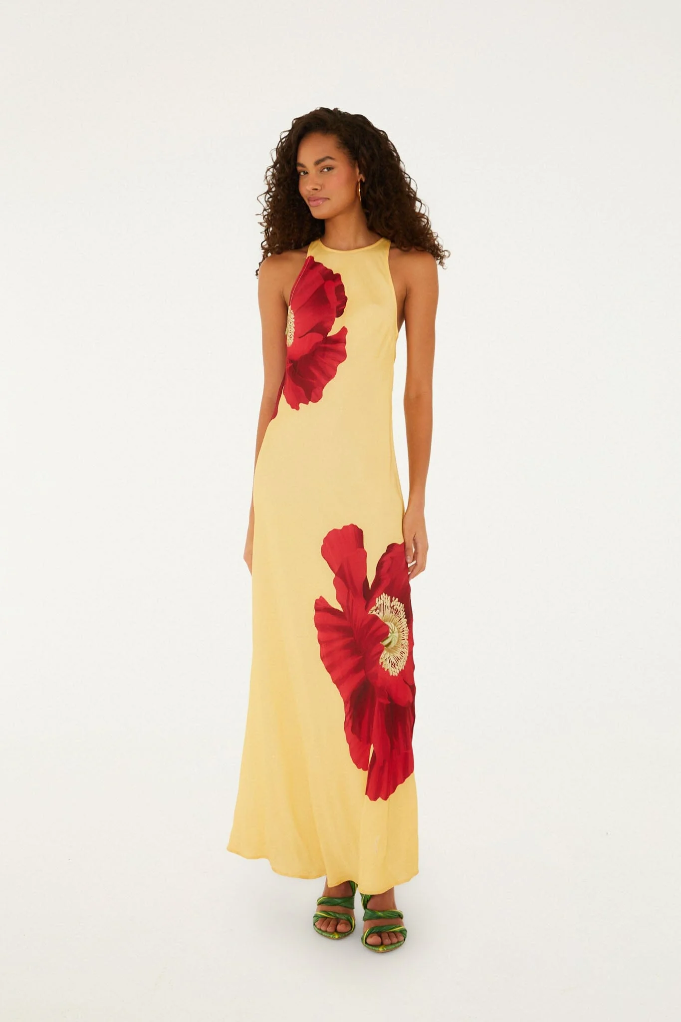 Light Yellow Poppy Flowers Sleeveless Lenzing™ Ecovero™ Viscose Maxi Dress - Image 6