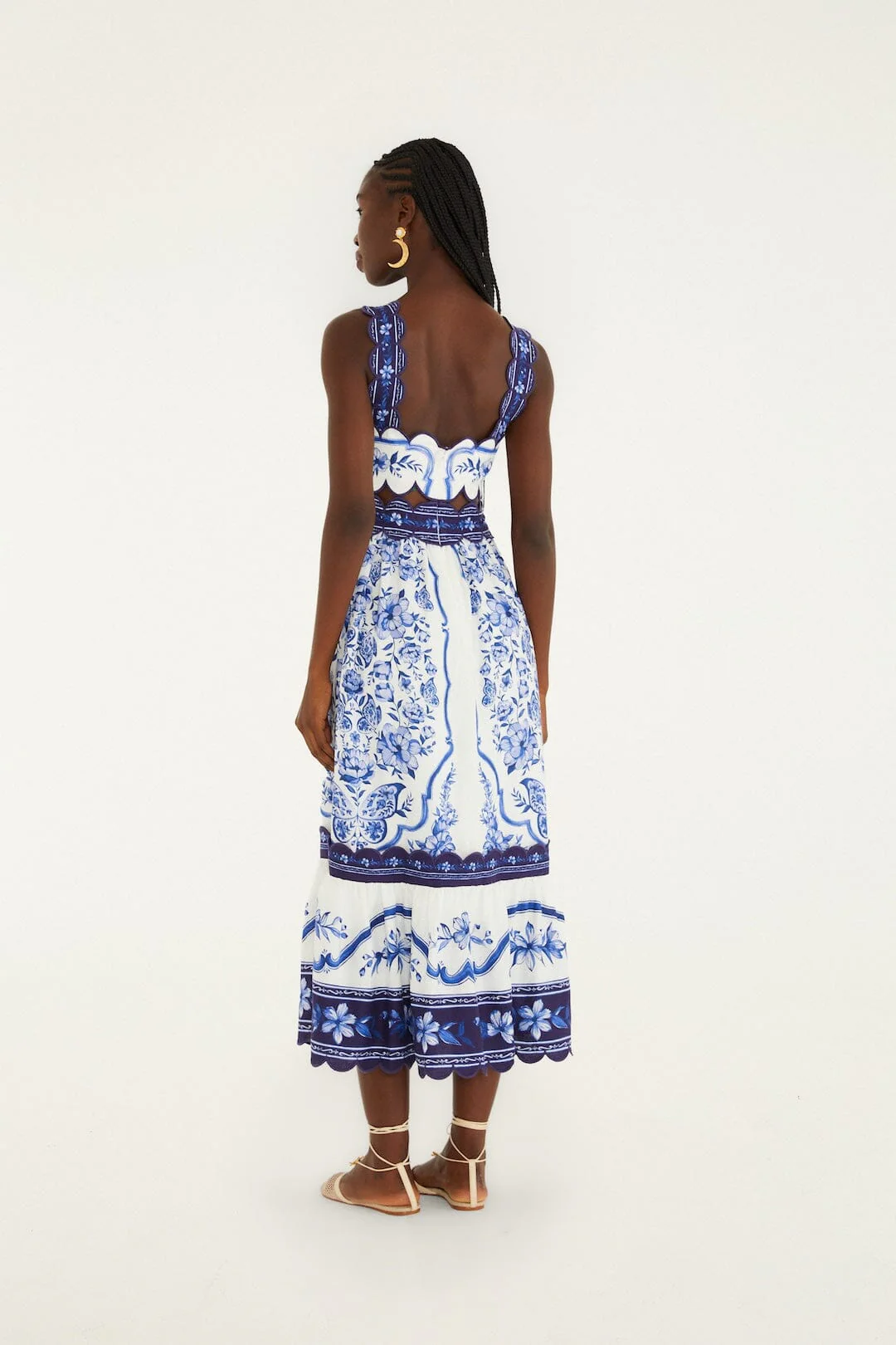 Off-White Porcelain Garden Cut-Out Lenzing™ Ecovero™ Euroflax™ Midi Dress - Image 3