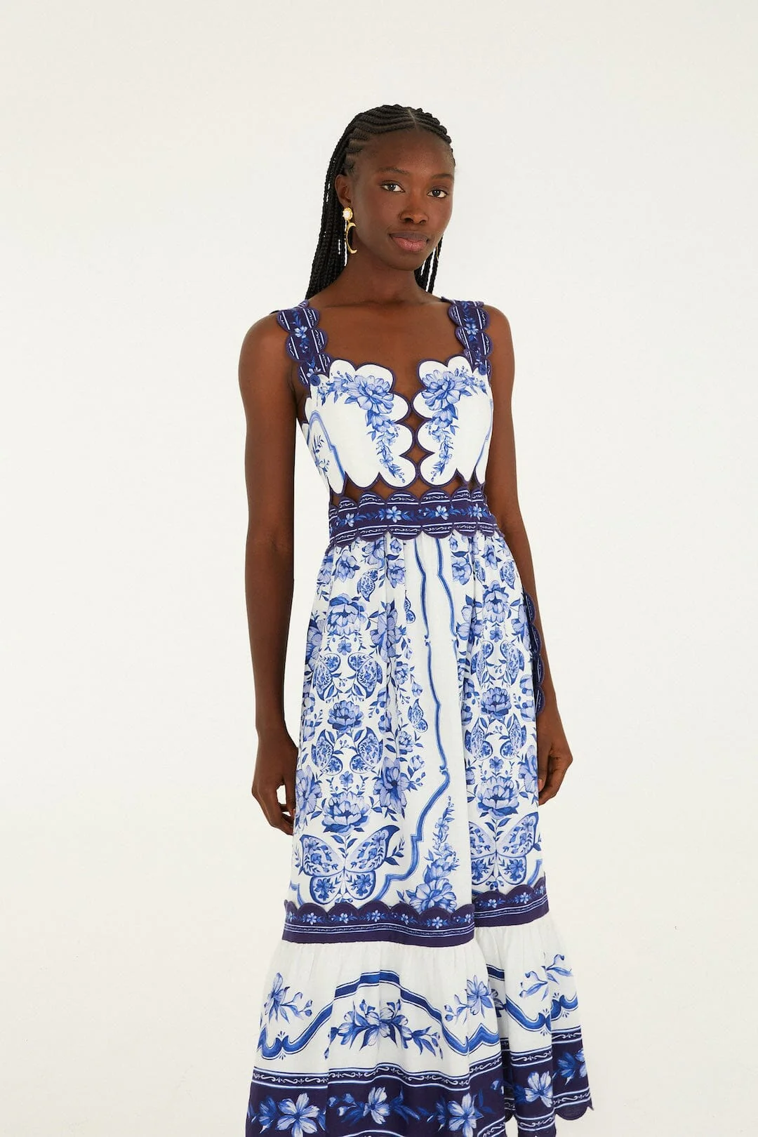 Off-White Porcelain Garden Cut-Out Lenzing™ Ecovero™ Euroflax™ Midi Dress - Image 4
