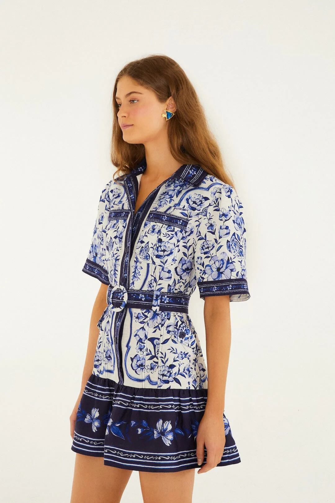 Off-White Porcelain Garden Euroflax™ Premium Linen Mini Dress - Image 5