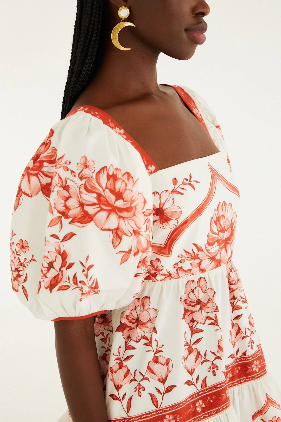 Red Porcelain Garden Organic Cotton Mini Dress - Image 2