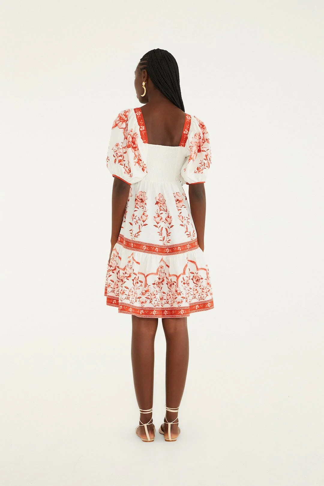 Red Porcelain Garden Organic Cotton Mini Dress - Image 3
