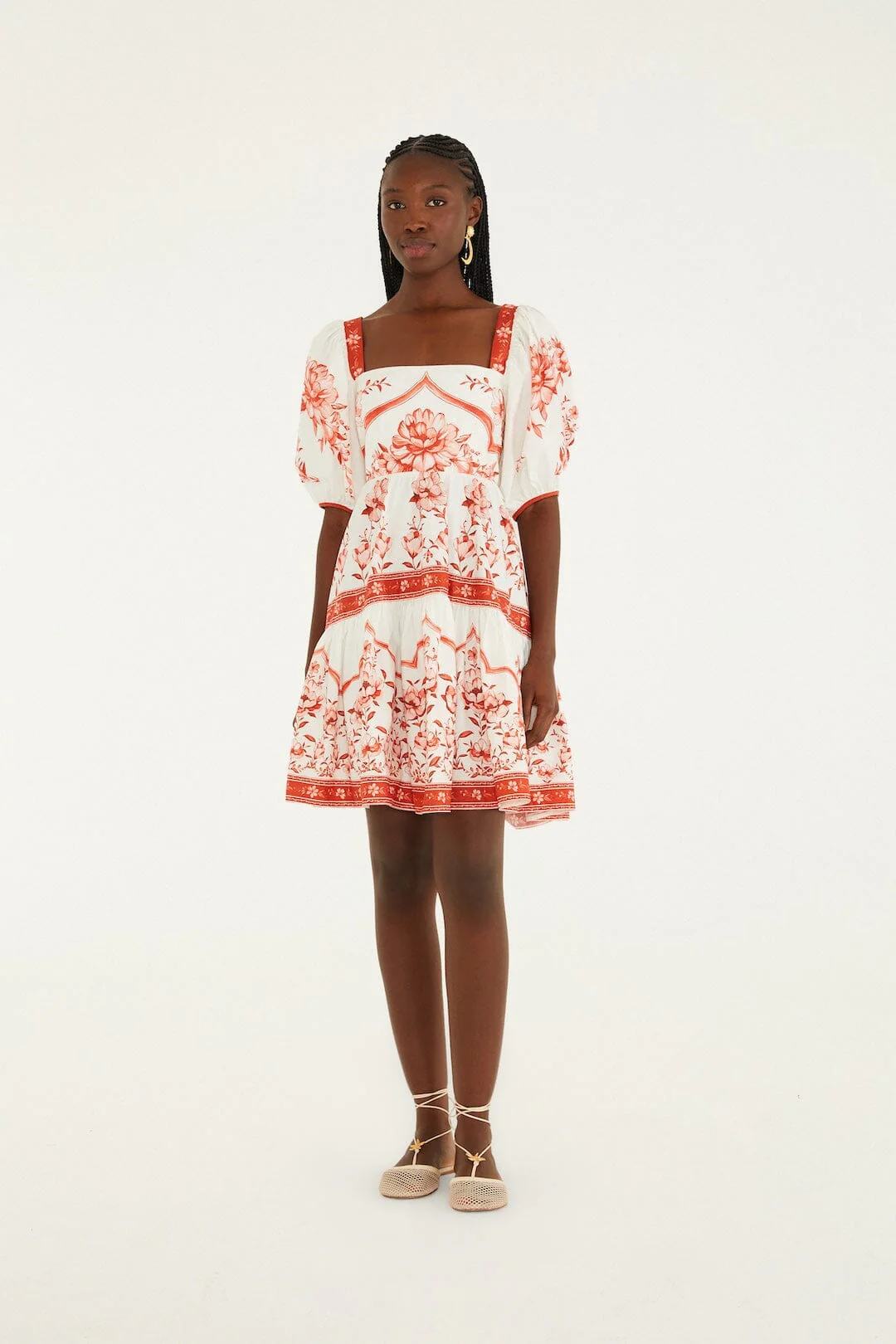 Red Porcelain Garden Organic Cotton Mini Dress - Image 4