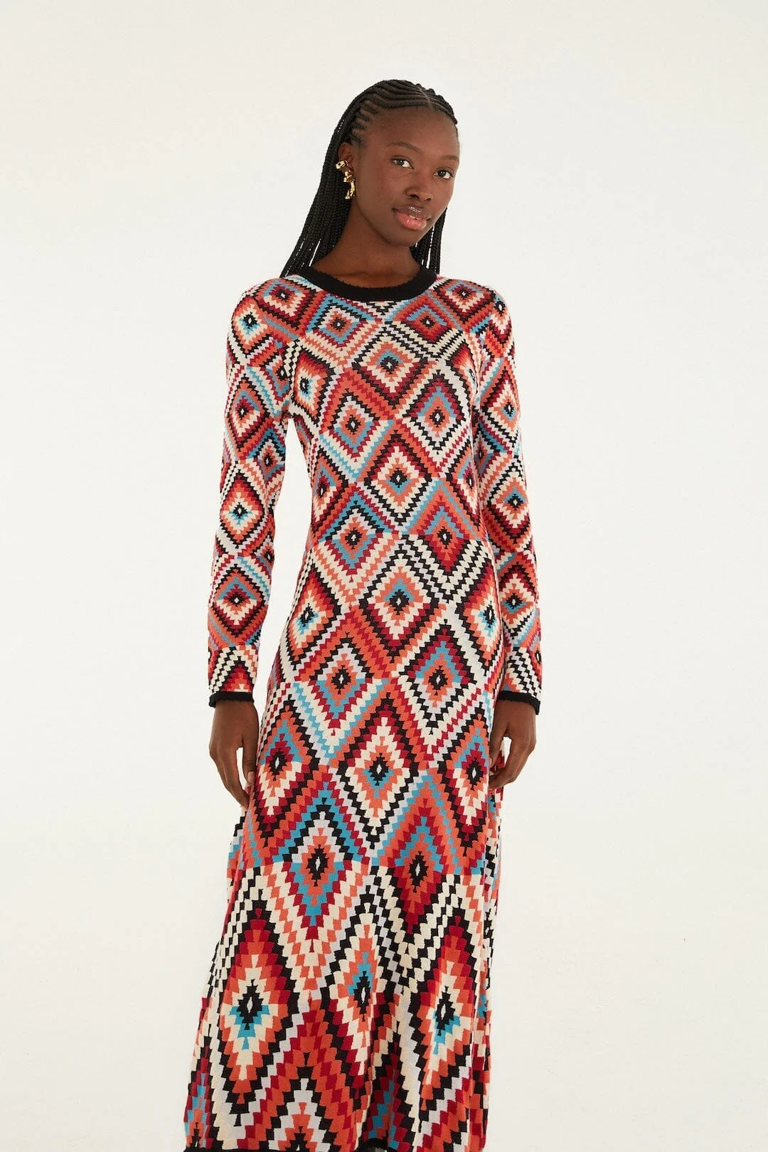 Multicolor Pretti Long Sleeve Knit Maxi Dress - Image 4