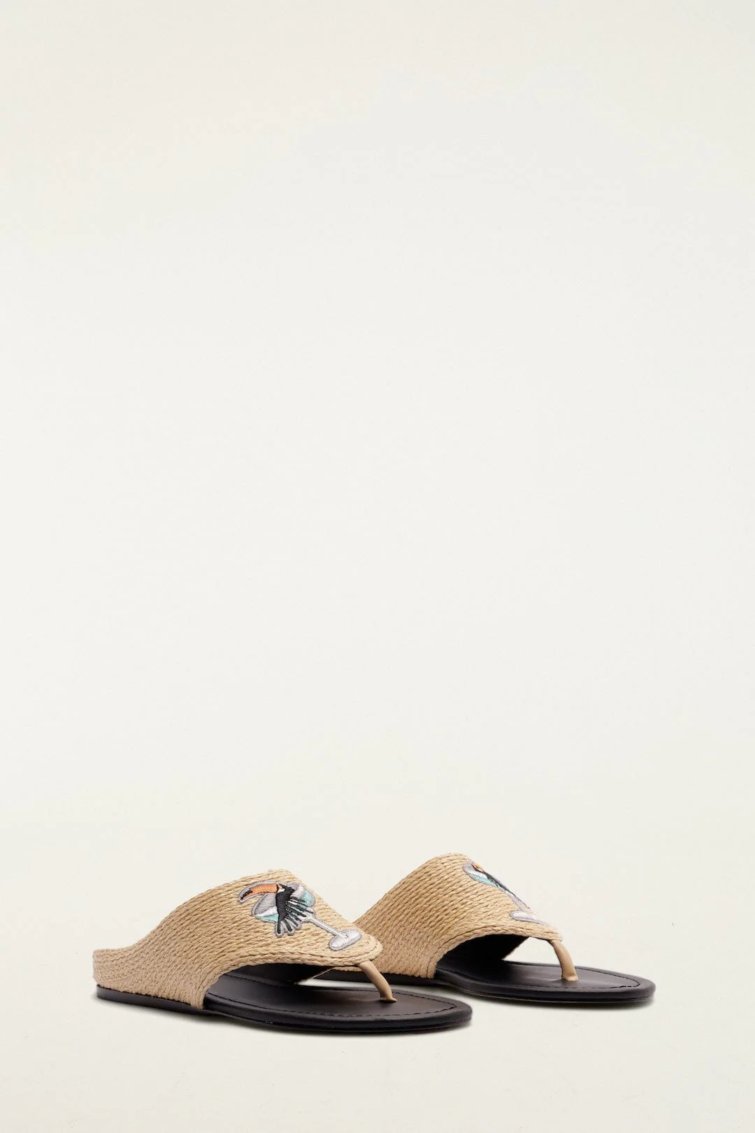 Raffia Embroidered Icons Flat Sandal - Image 2