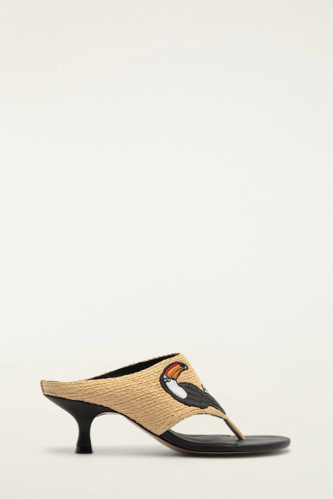 Raffia Embroidered Icons Kitten Heeled Sandal - Image 2