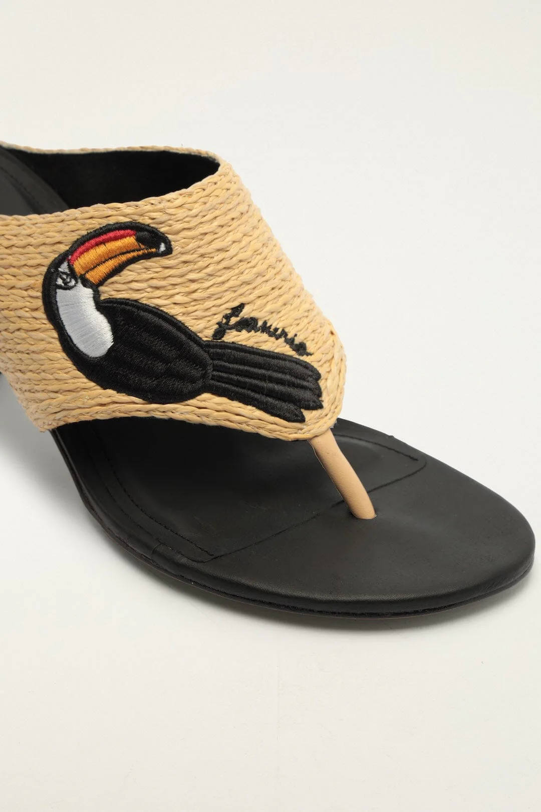 Raffia Embroidered Icons Kitten Heeled Sandal - Image 4