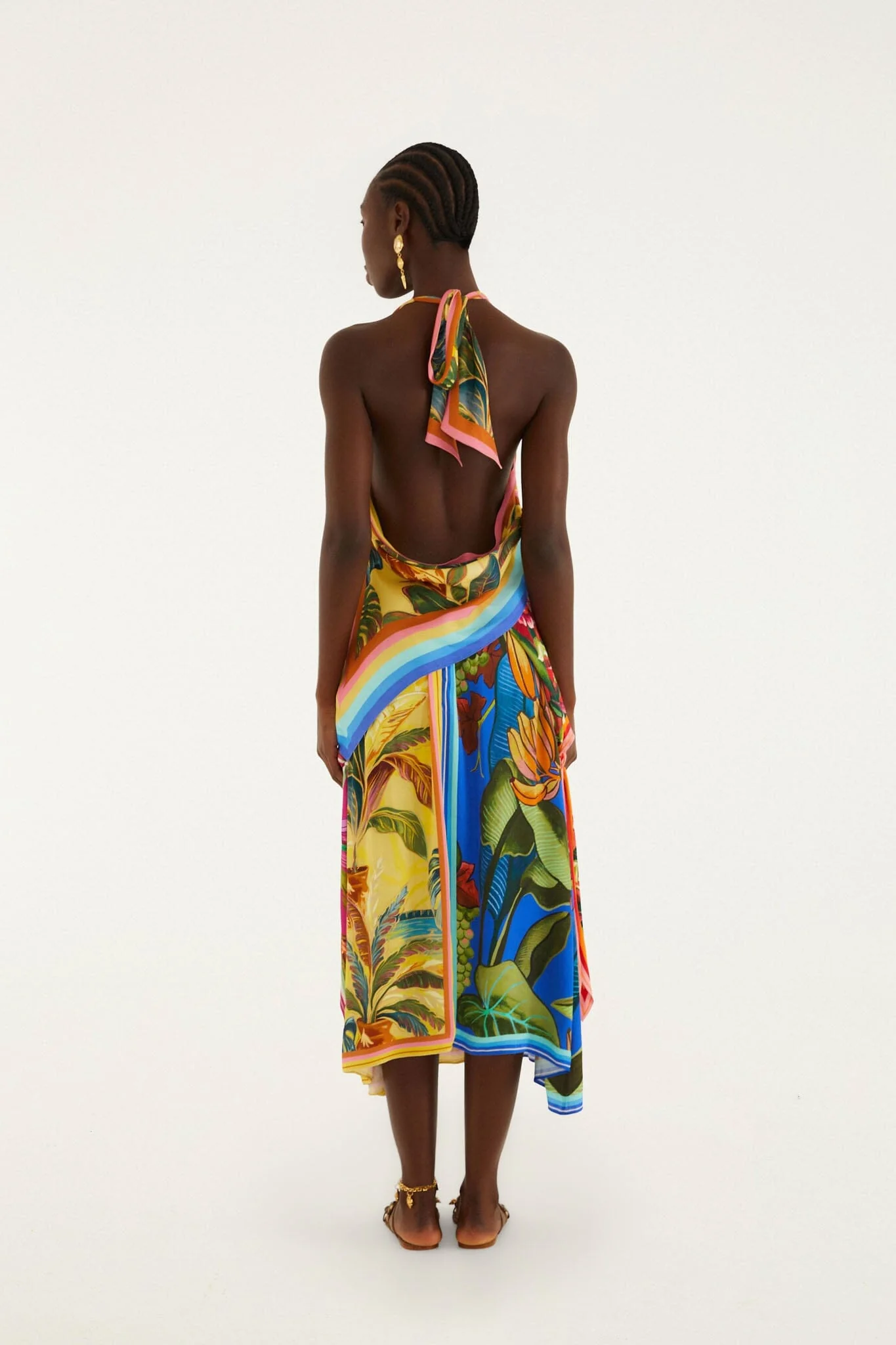 Multicolor Rainbow Summer Mixed Scarves Lenzing™ Ecovero™ Viscose Midi Skirt - Image 3