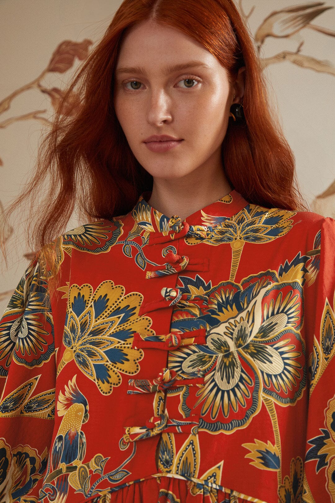 Red Maxi Floral Long Sleeve Mini Dress - Image 2