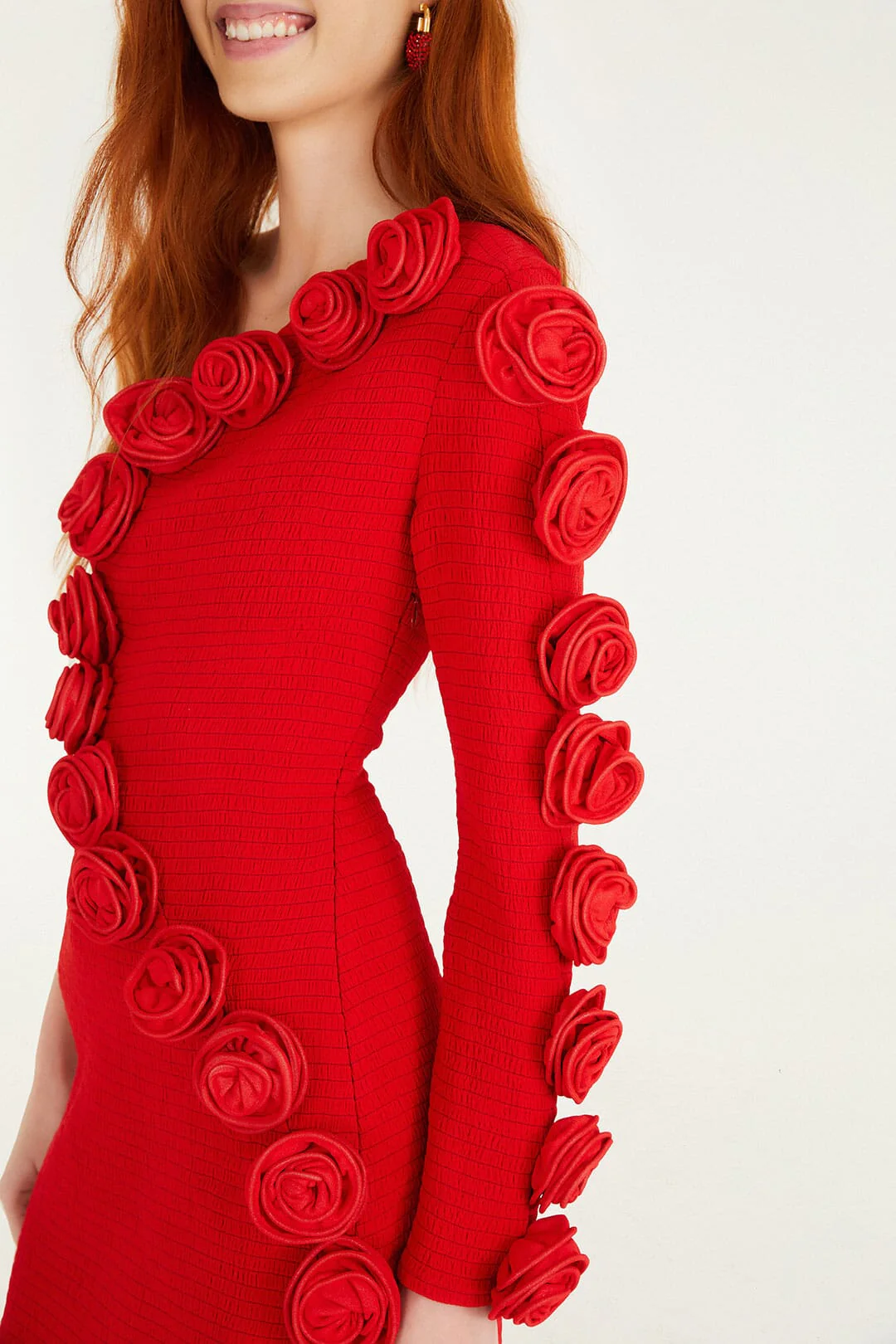 Red 3d Roses One-Shoulder Slim Mini Dress - Image 4