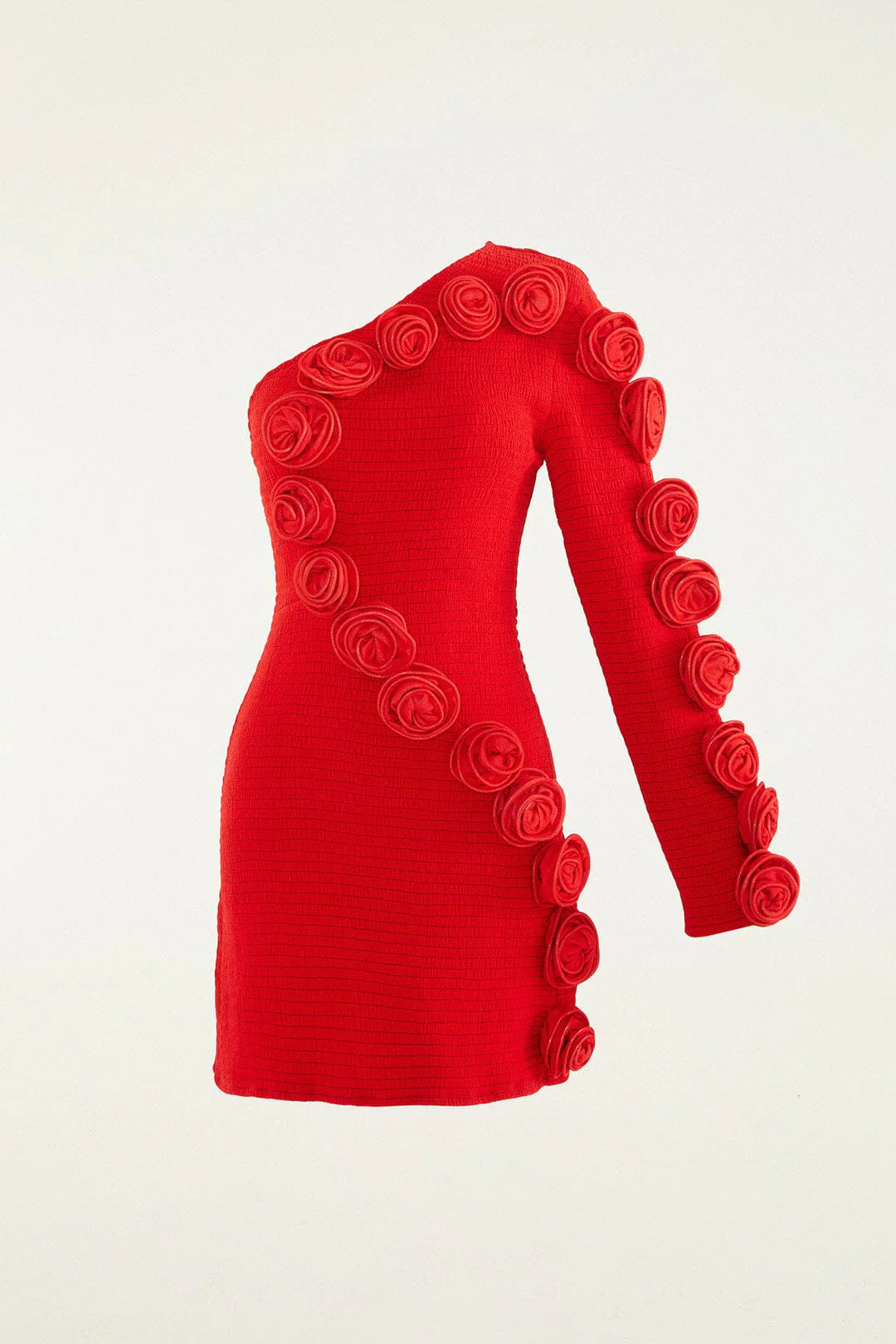 Red 3d Roses One-Shoulder Slim Mini Dress - Image 6