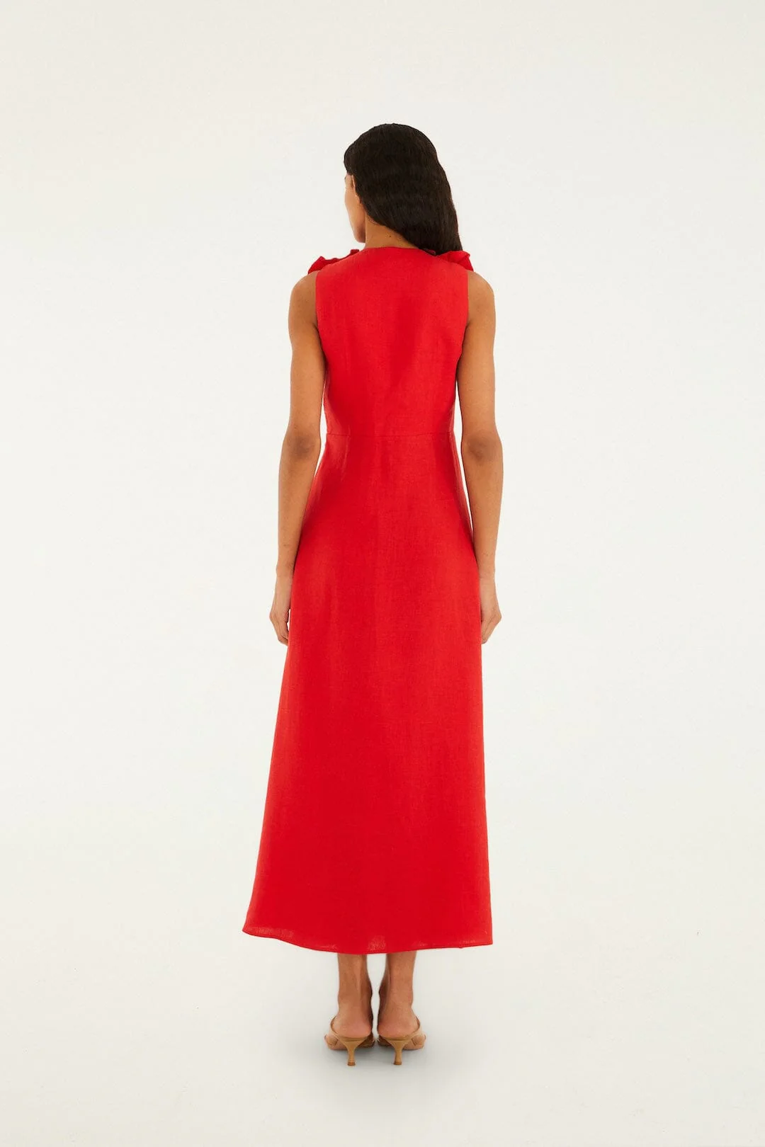 Red 3d Flower Euroflax Premium Linen Maxi Dress - Image 3