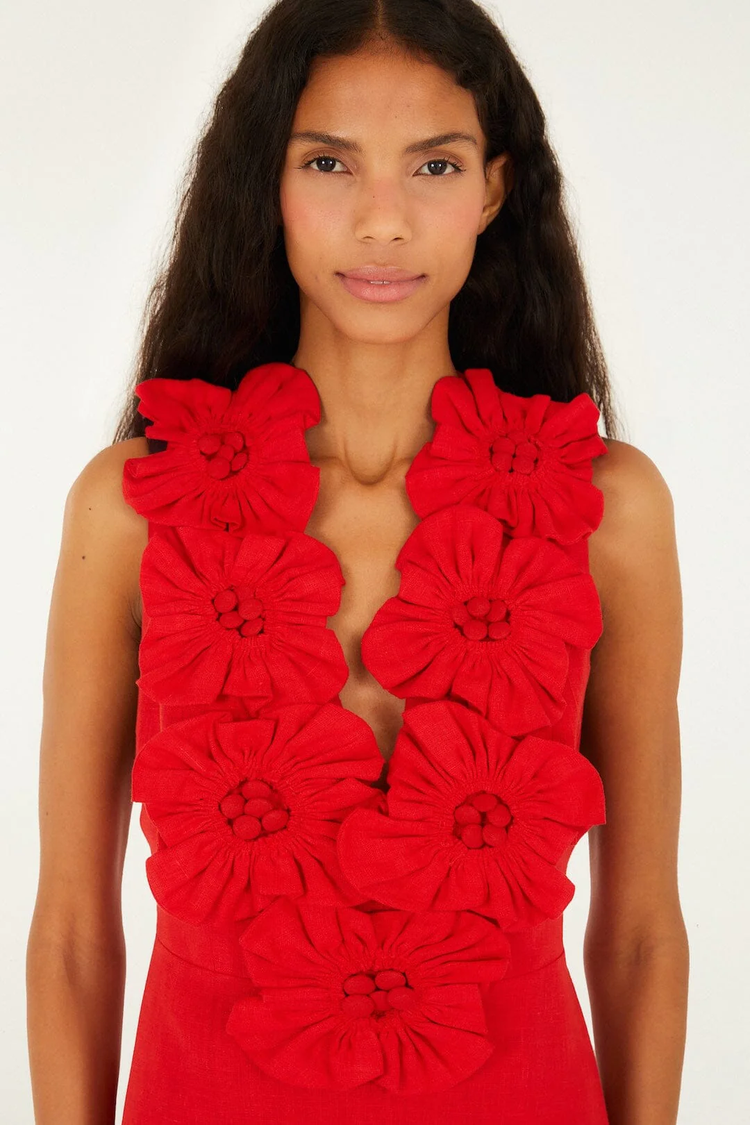 Red 3d Flower Euroflax Premium Linen Maxi Dress - Image 4