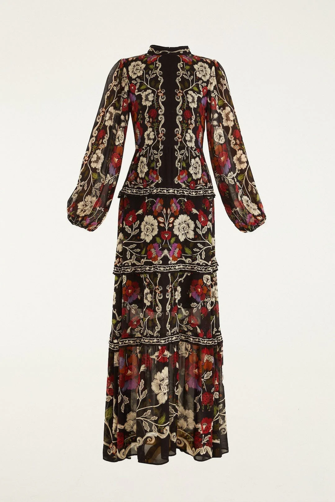 Black Rococo Flowers Ruffled Maxi Dress - Image 5