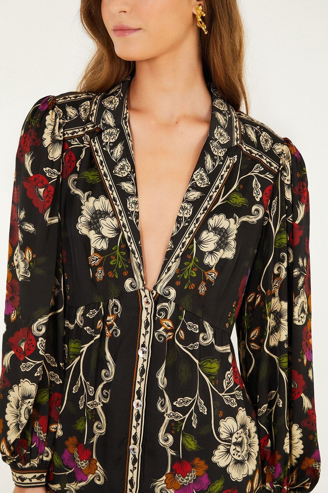Black Rococo Flowers Lenzing™ Ecovero™ Viscose Mini Dress - Image 2