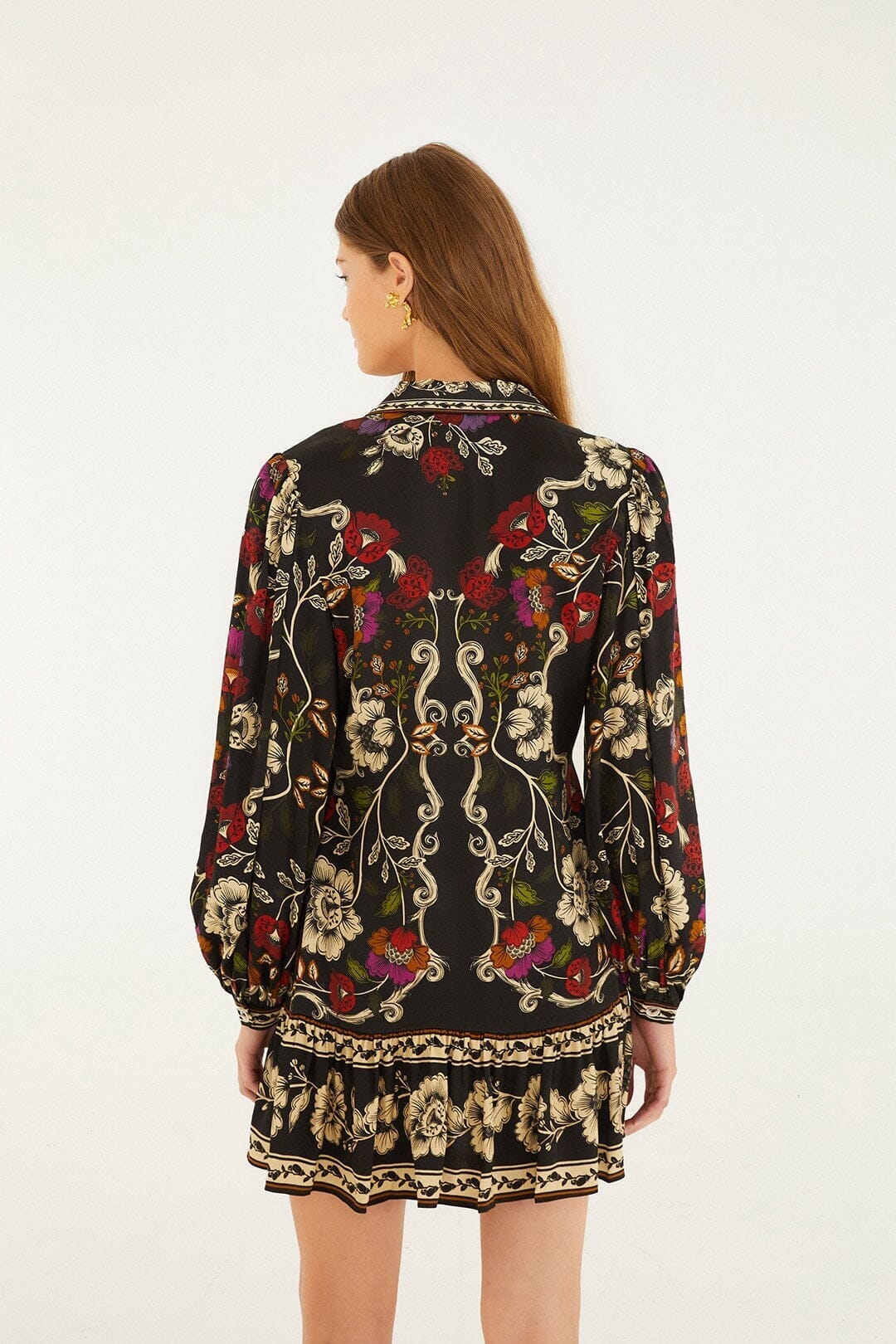 Black Rococo Flowers Lenzing™ Ecovero™ Viscose Mini Dress - Image 3