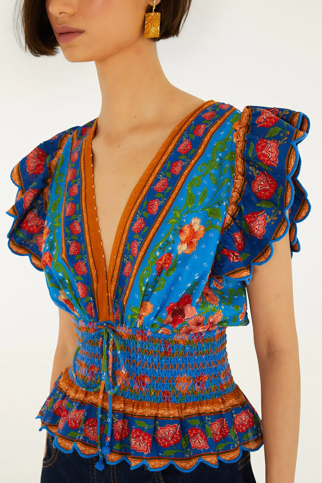 Bright Blue Rococo Flowers Blouse - Image 2
