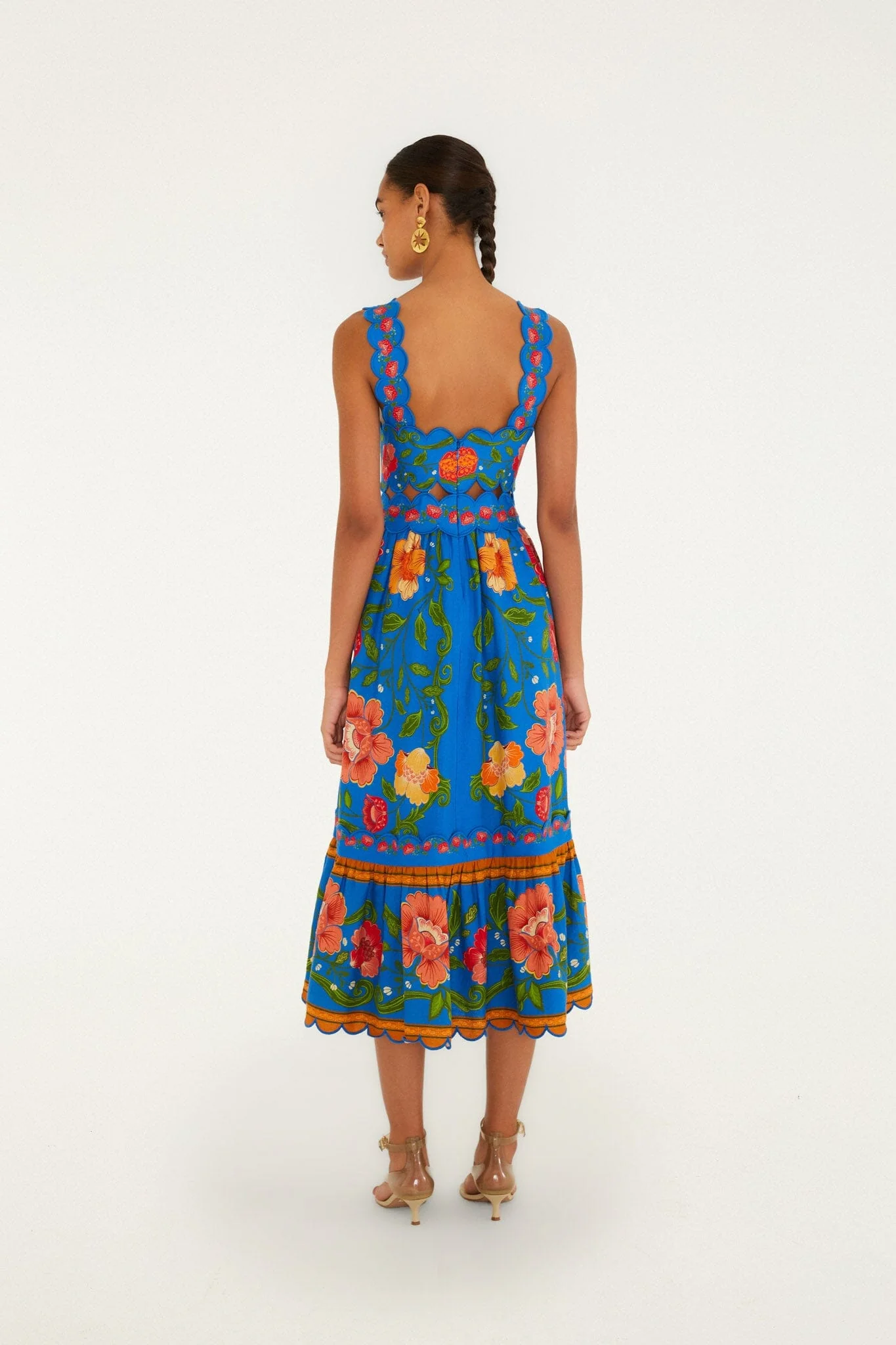 Bright Blue Rococo Flowers Lenzing™ Ecovero™ Euroflax™ Midi Dress - Image 3