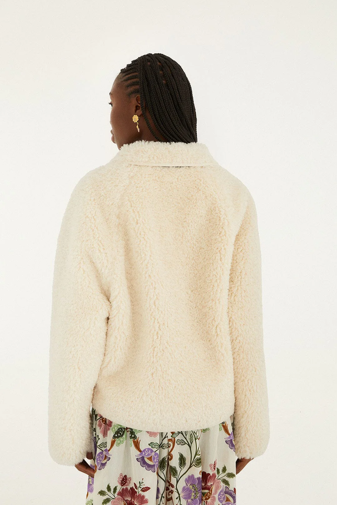 Cream Rococo Flowers Bomber Fleece Jacket - Image 3